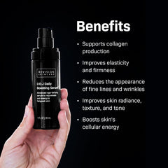 Revision Skincare D·E·J Daily Boosting Serum pump demonstrates controlled dispensing for consistent layering.