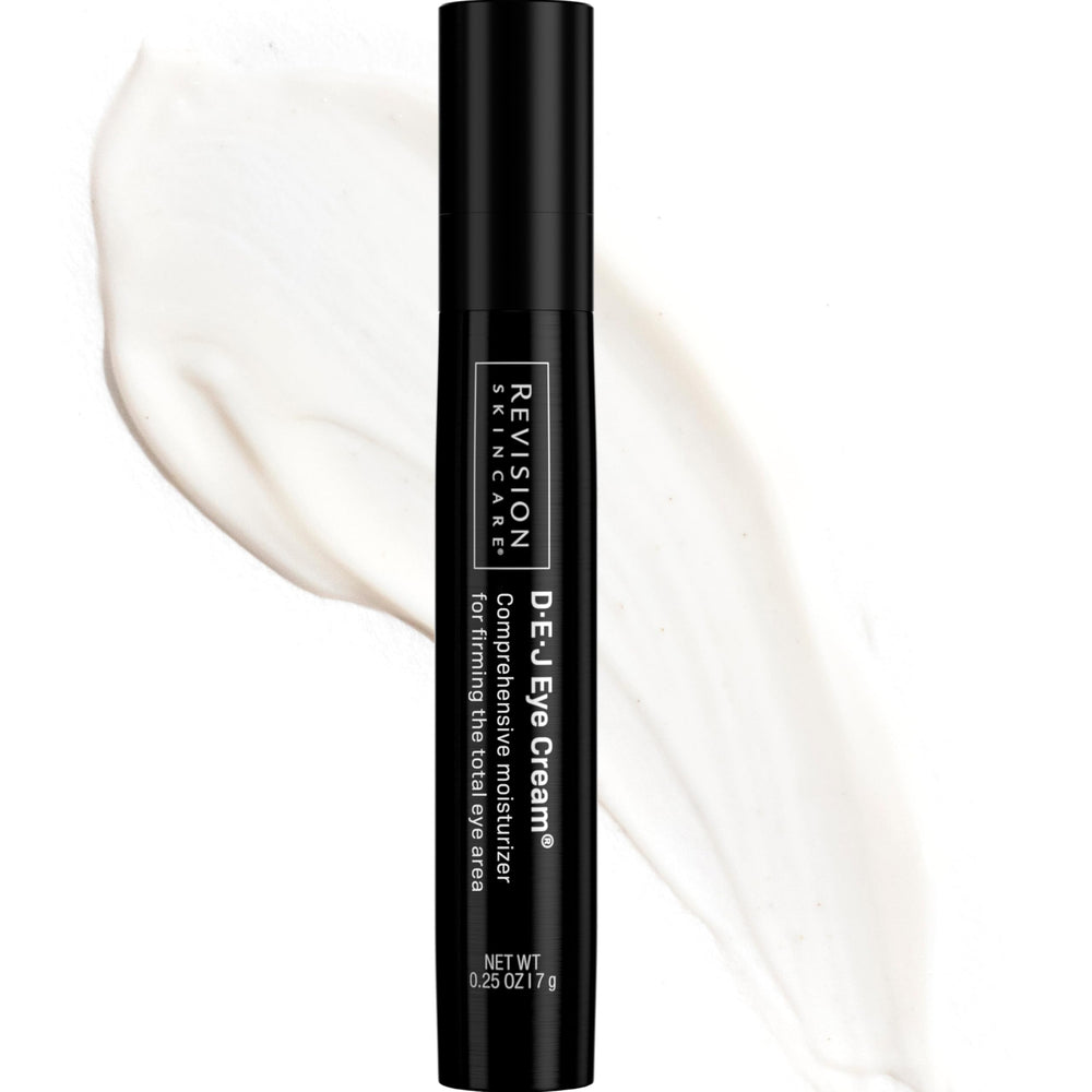 Revision Skincare D·E·J Eye Cream tube highlighting peptide hydration for smoother eye skin