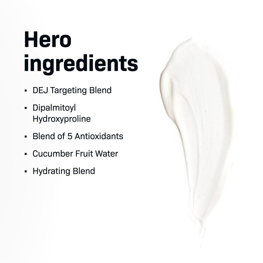 Revision Skincare D·E·J Eye Cream closeup highlights peptides and hydration for plumper skin