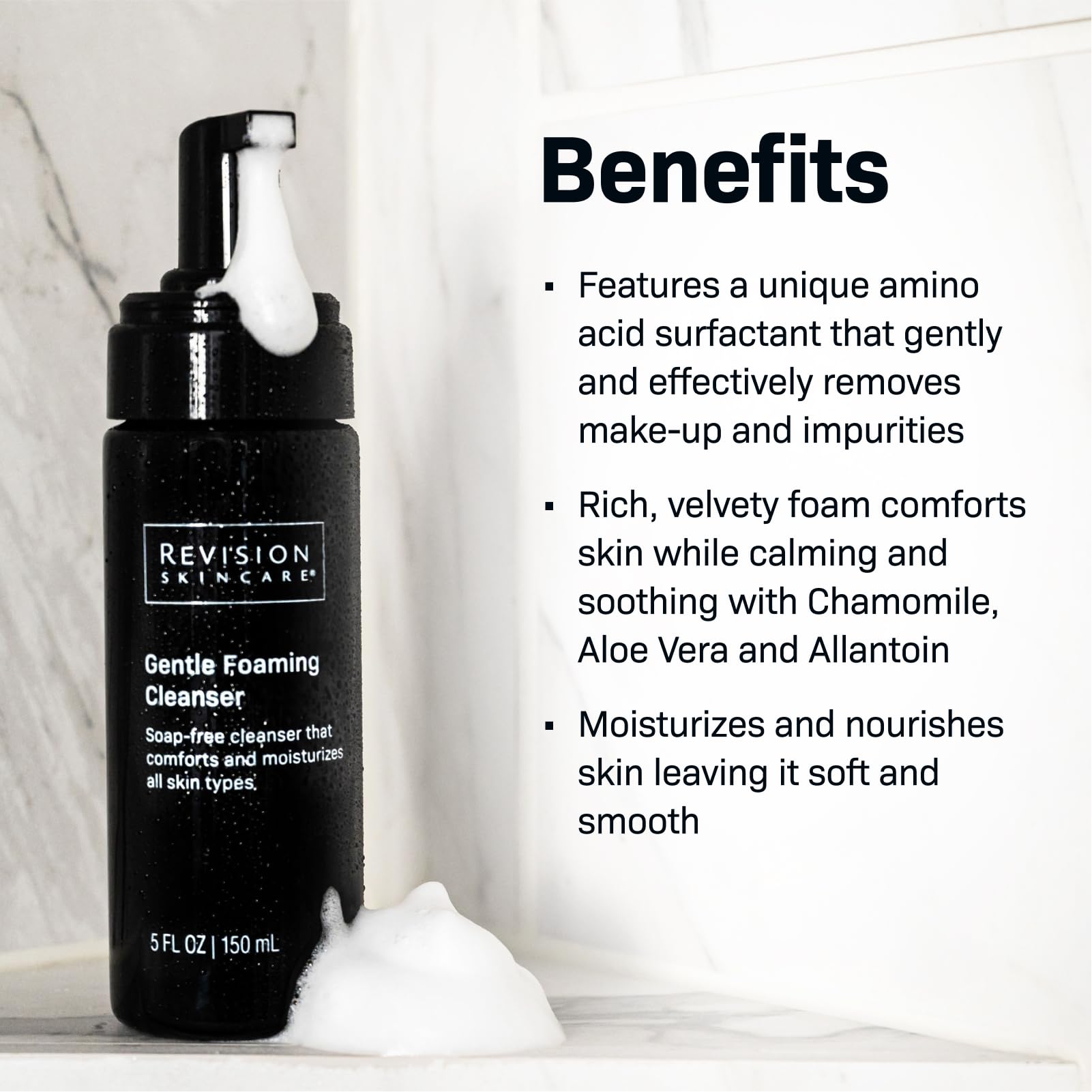 Makeup removal with Revision Skincare Gentle Foaming Cleanser on skin