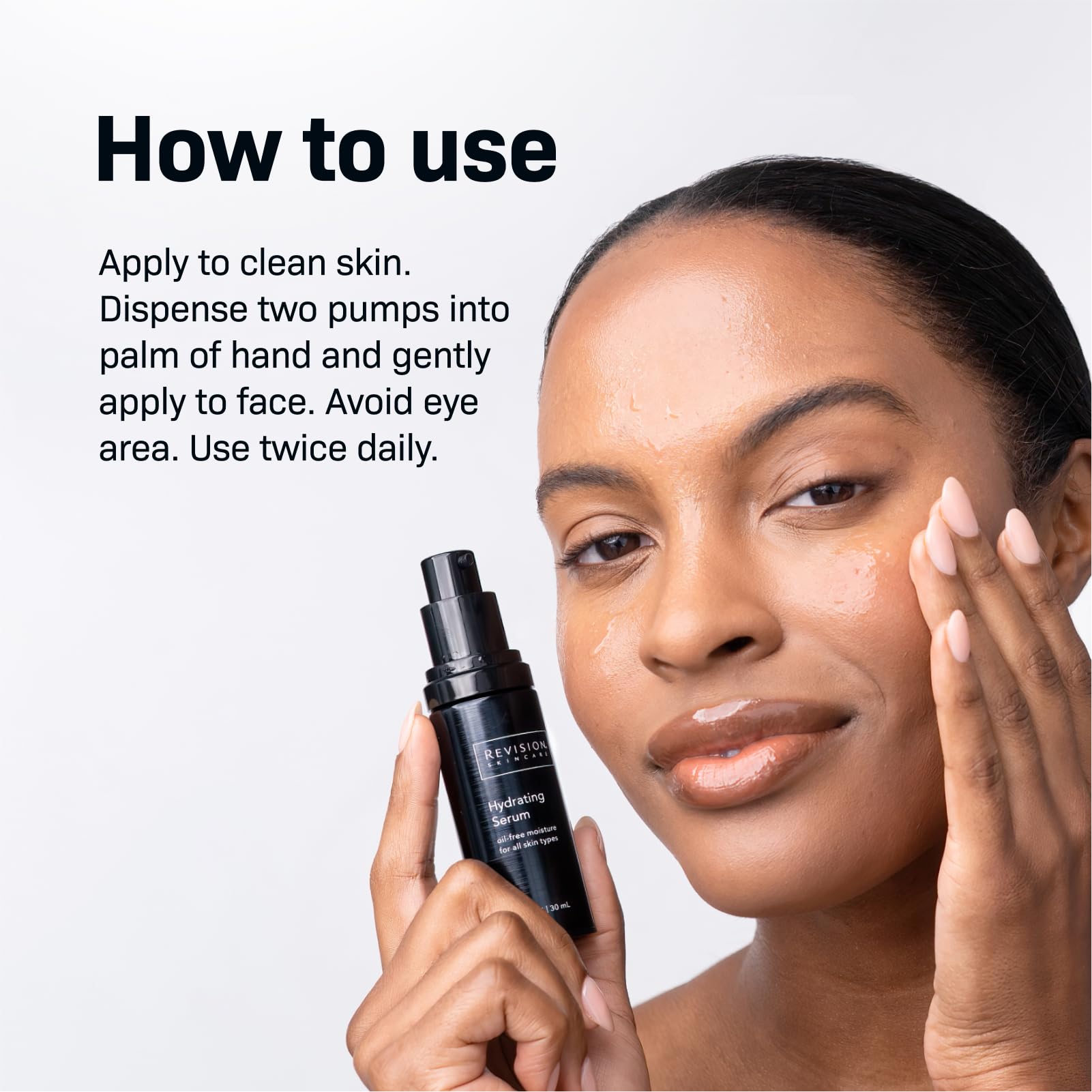 Revision Skincare Hydrating Serum on hand demonstrating smooth absorption