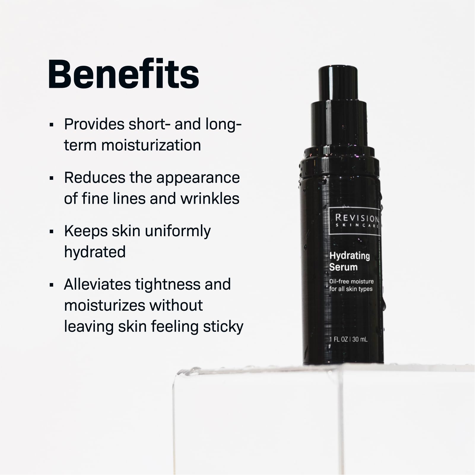 Revision Skincare Hydrating Serum texture closeup illustrating lightweight, non-greasy feel