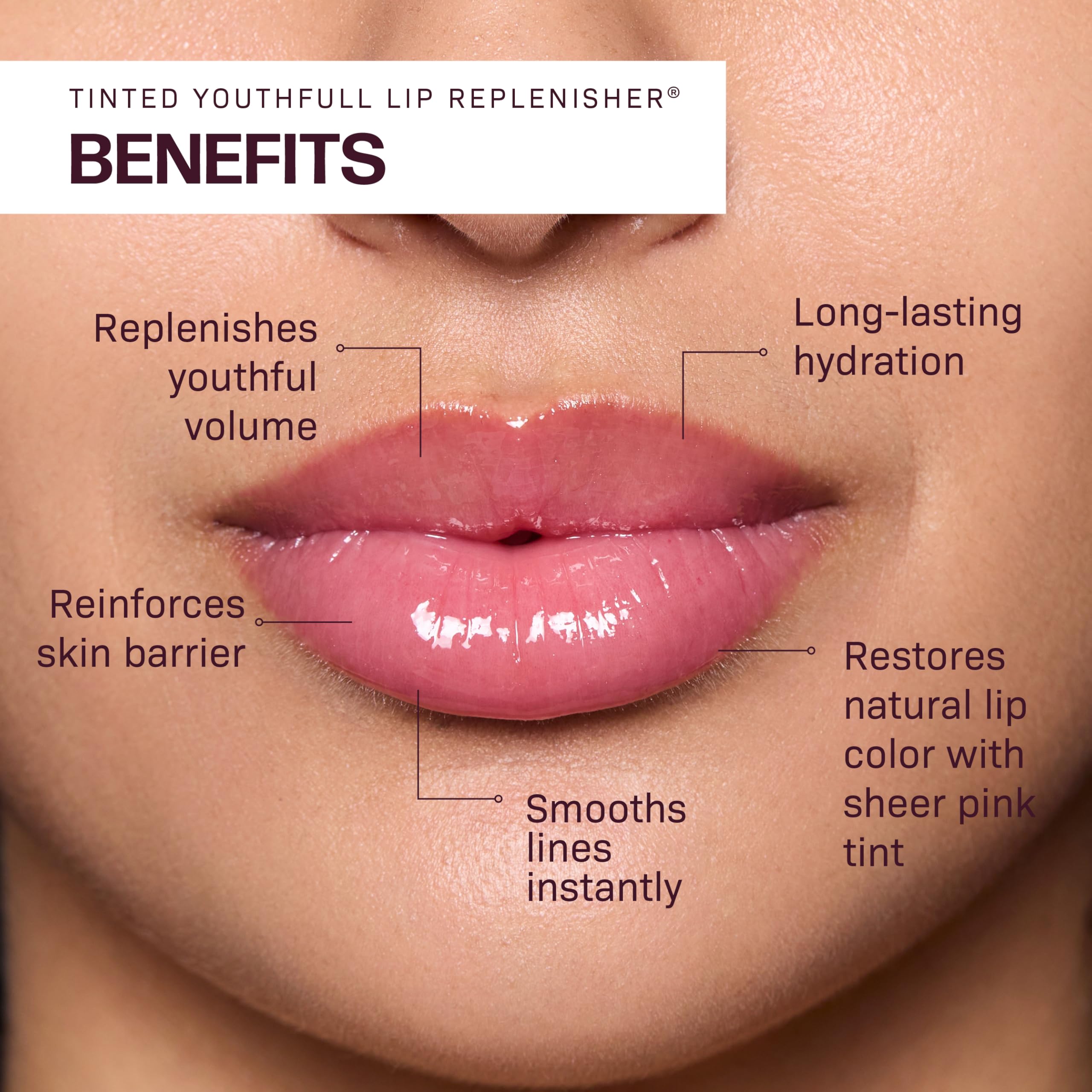 Revision Skincare Tinted YouthFull Lip Replenisher delivers long-lasting moisture for dry lips.