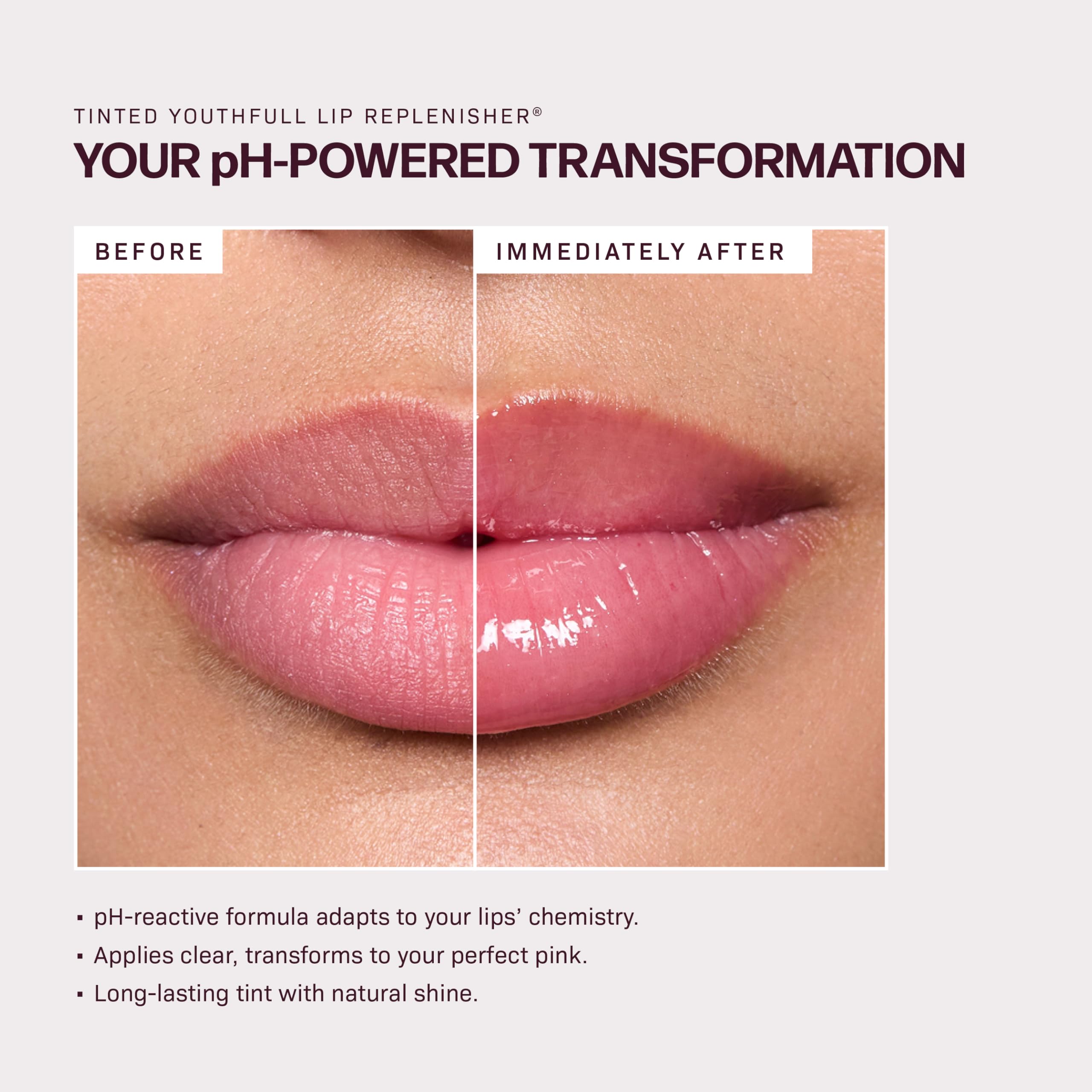 Revision Skincare Tinted YouthFull Lip Replenisher reveals pink tint during wear.
