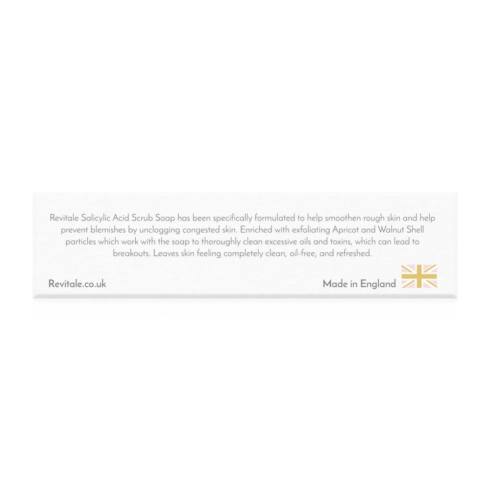 Dermatologically tested badge on REVITALE Scrub Soap packaging for peace of mind.
