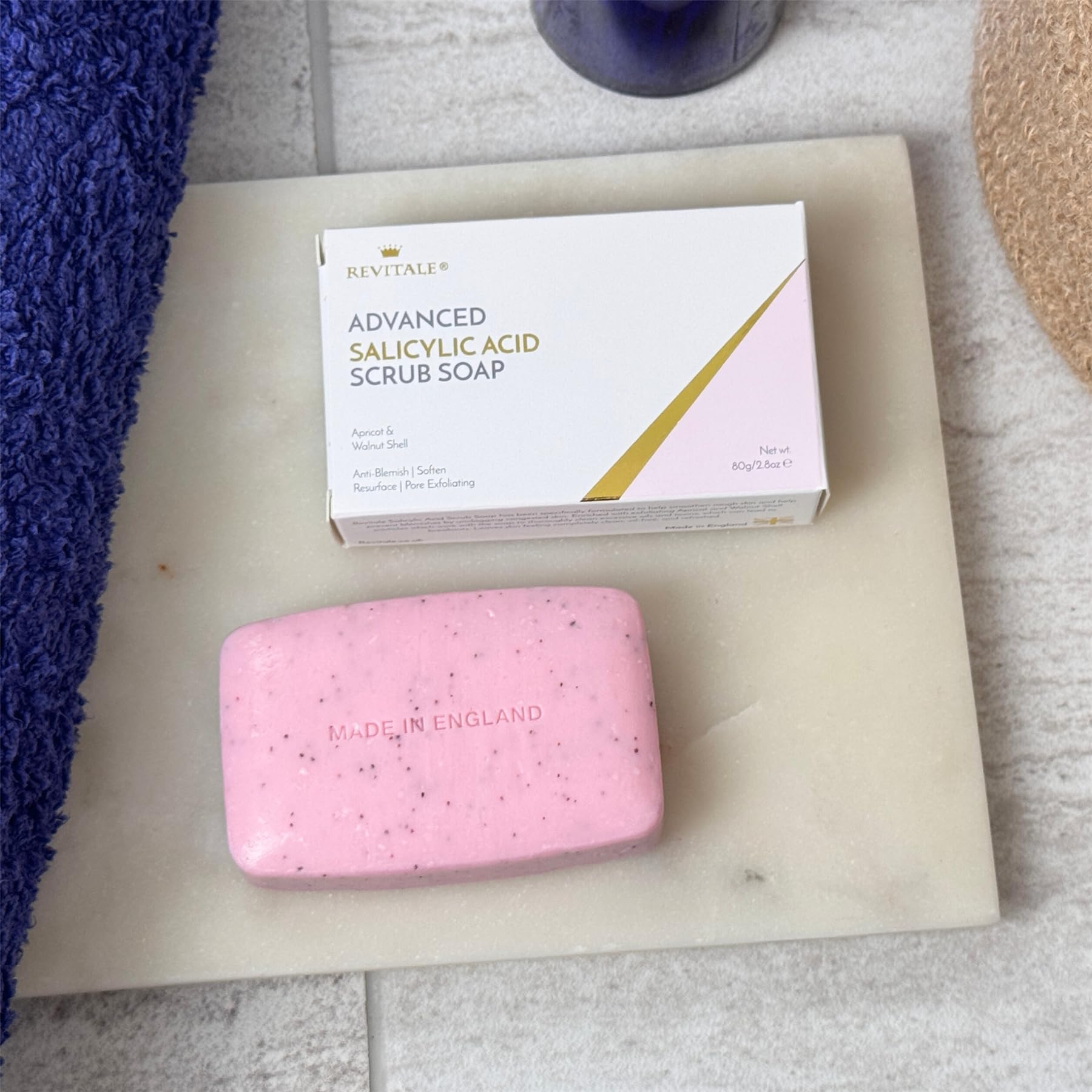 Skin-softening effect of REVITALE Scrub Soap on rough skin surfaces.