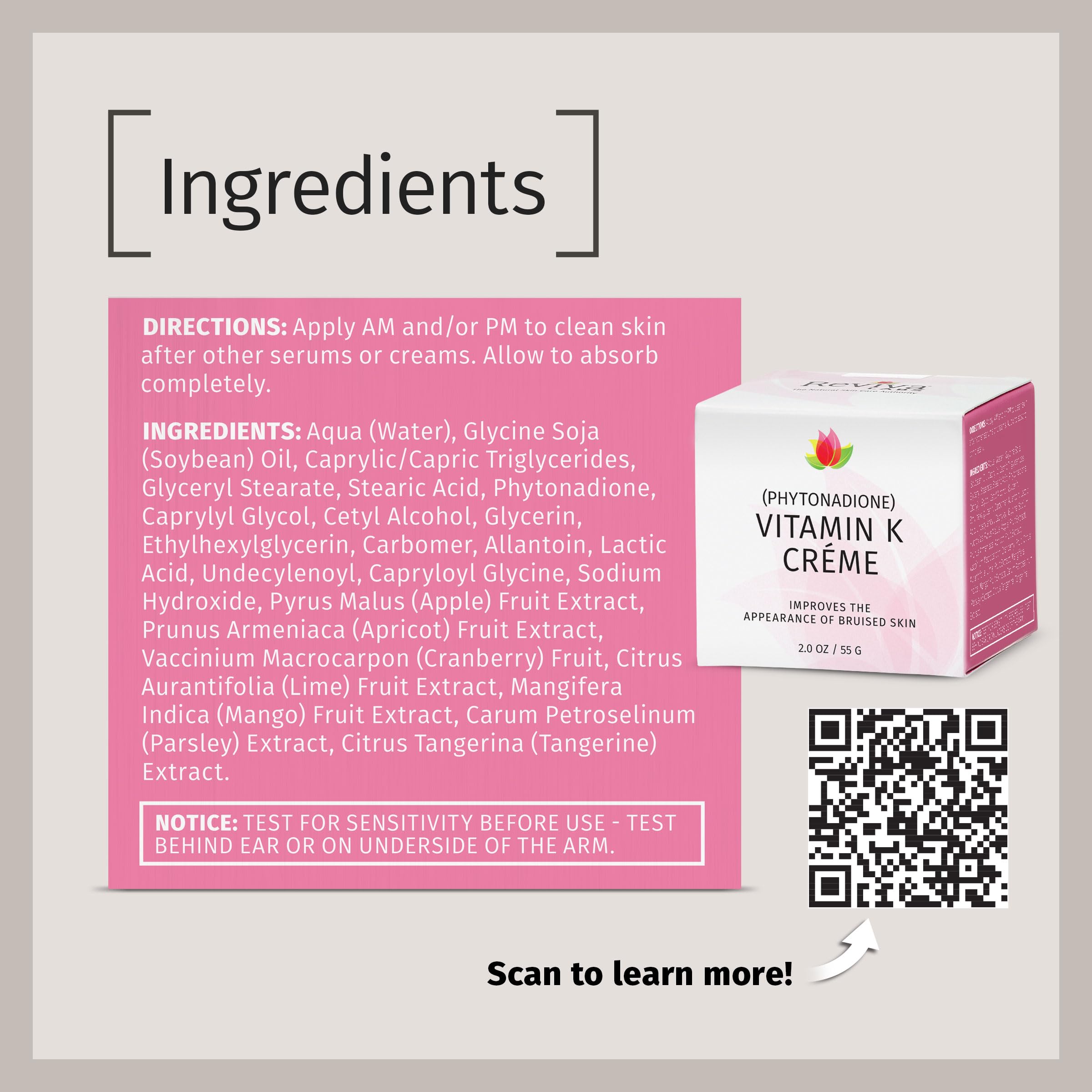 Reviva Labs Vitamina K crema uso dia y noche en rutina diaria