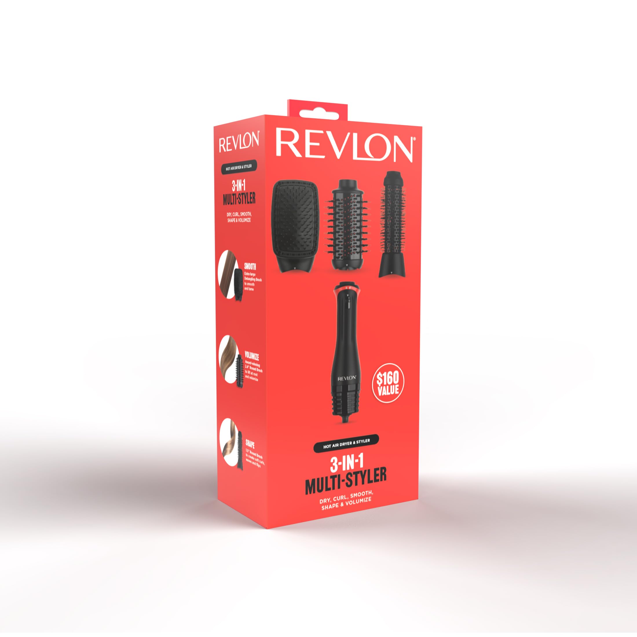 Revlon 3-in-1 enables salon-like styling at home with versatile attachments.