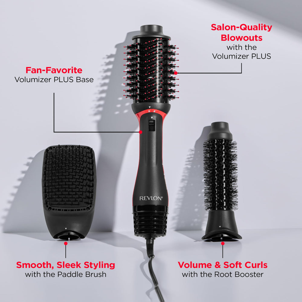 Revlon 3-in-1 Volumizer attachment adds root lift and smoothes for voluminous styles.