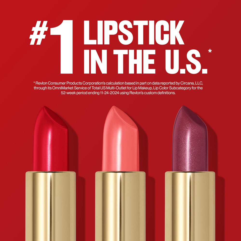 Revlon Caramel Glace lip swatch on lips shows soft, even color.