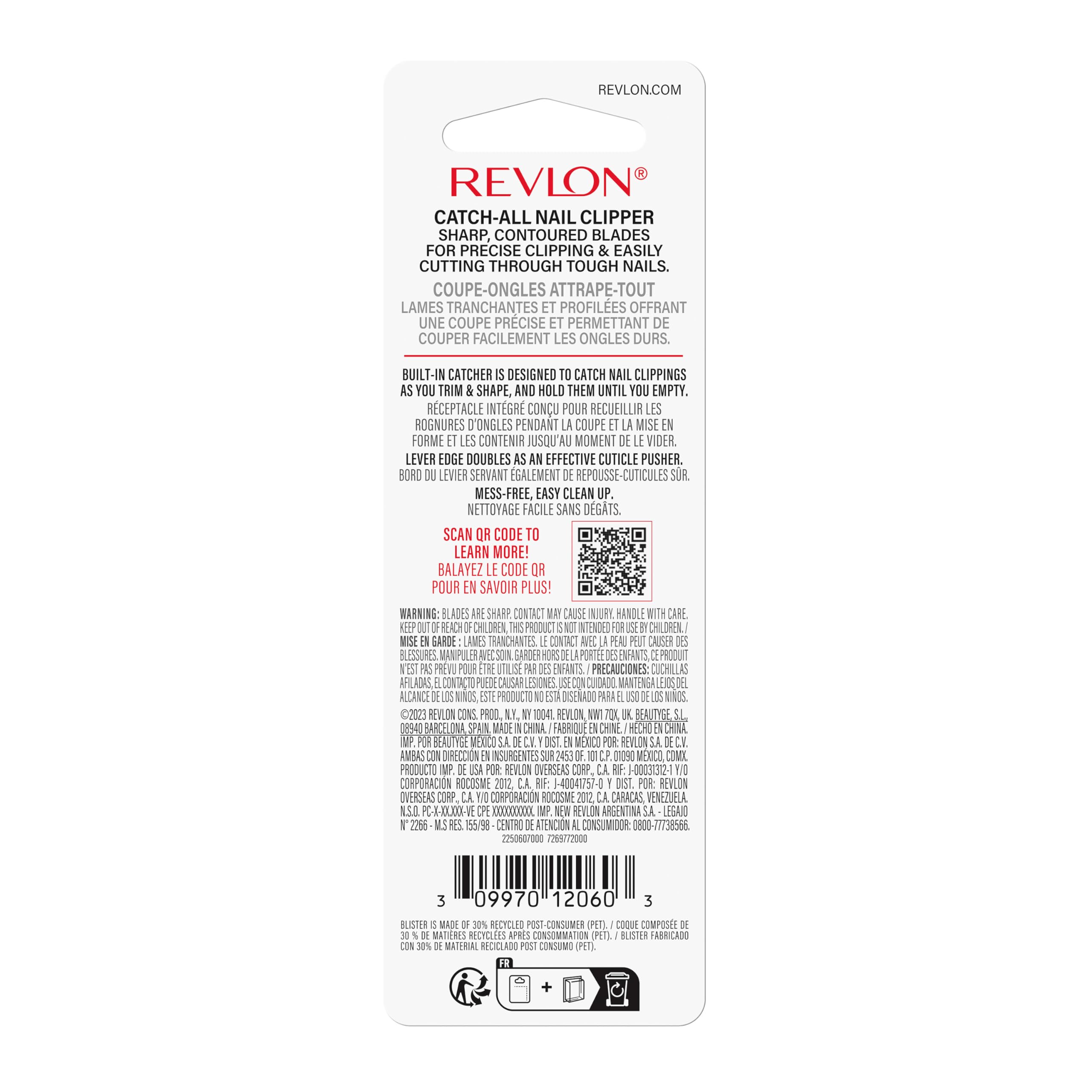 REVLON Catch-All Nail Clipper compact design fits in grooming kit.