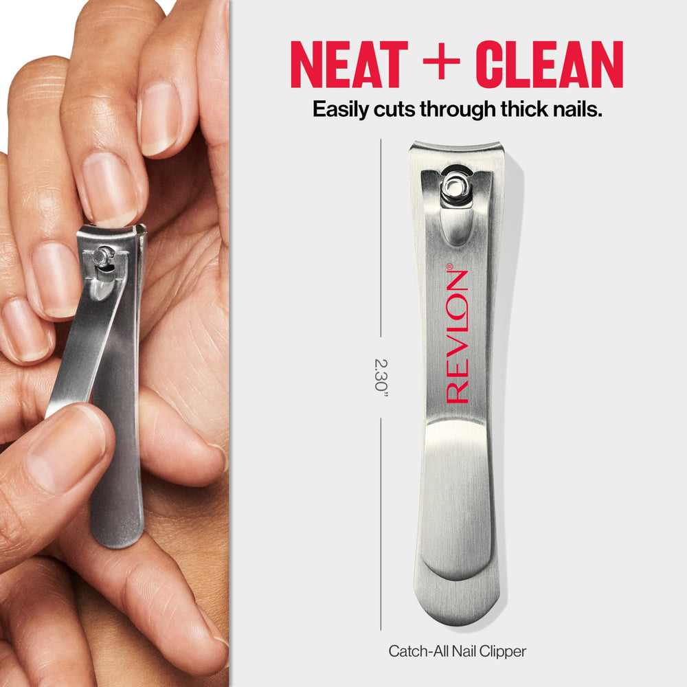 REVLON Catch-All Nail Clipper sleek metal finish offers durable performance.