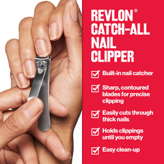 REVLON Catch-All Nail Clipper stainless steel blade for clean cuts.