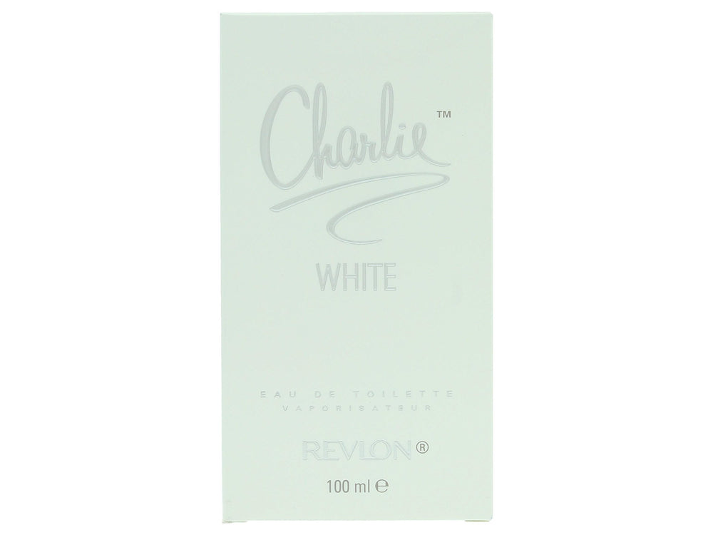Charlie White packaging shown beside flowers for a feminine, refreshing scent.