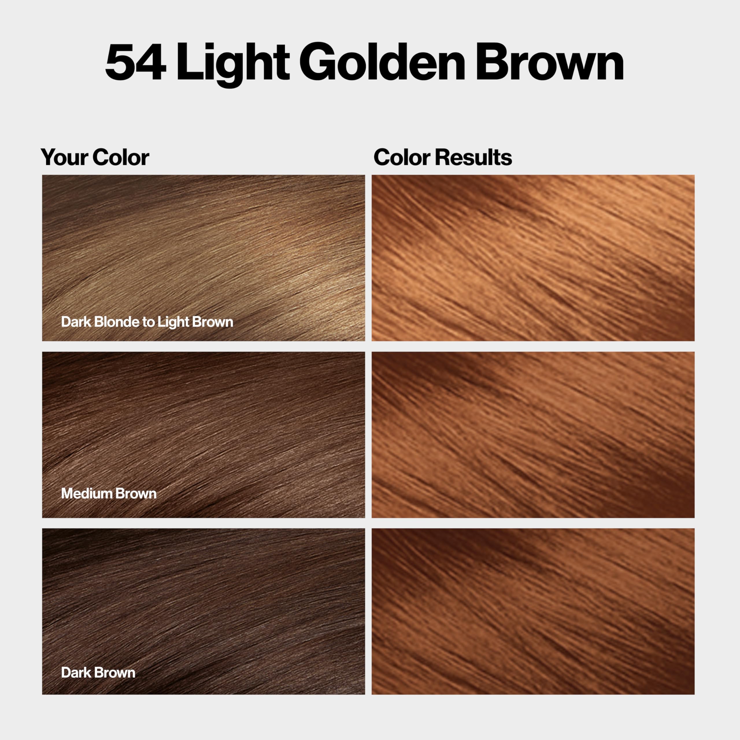 Revlon ColorSilk 54 Light Golden Brown pack shows shade result