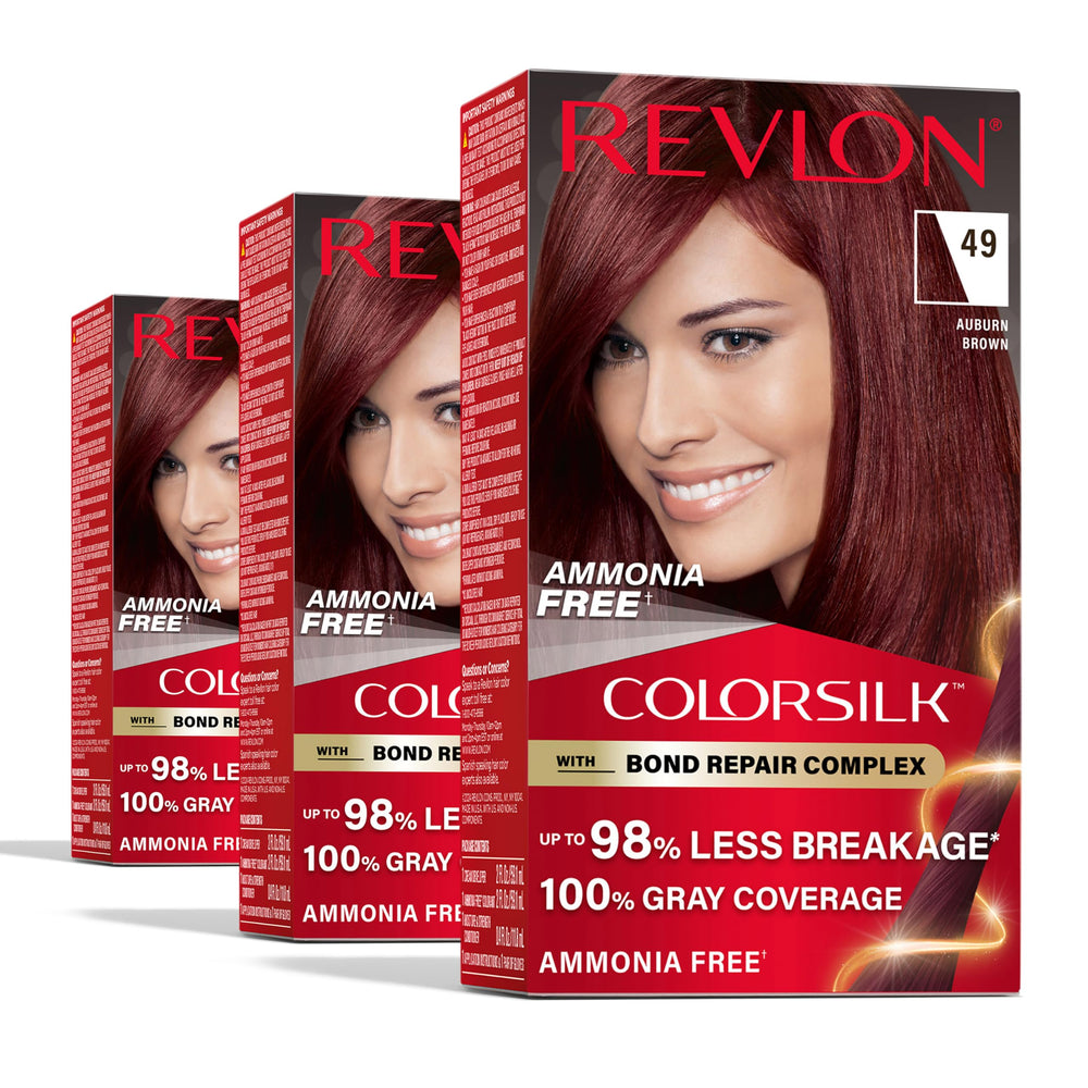Revlon ColorSilk Auburn Brown bond-repair pack3: even color with reduced breakage.