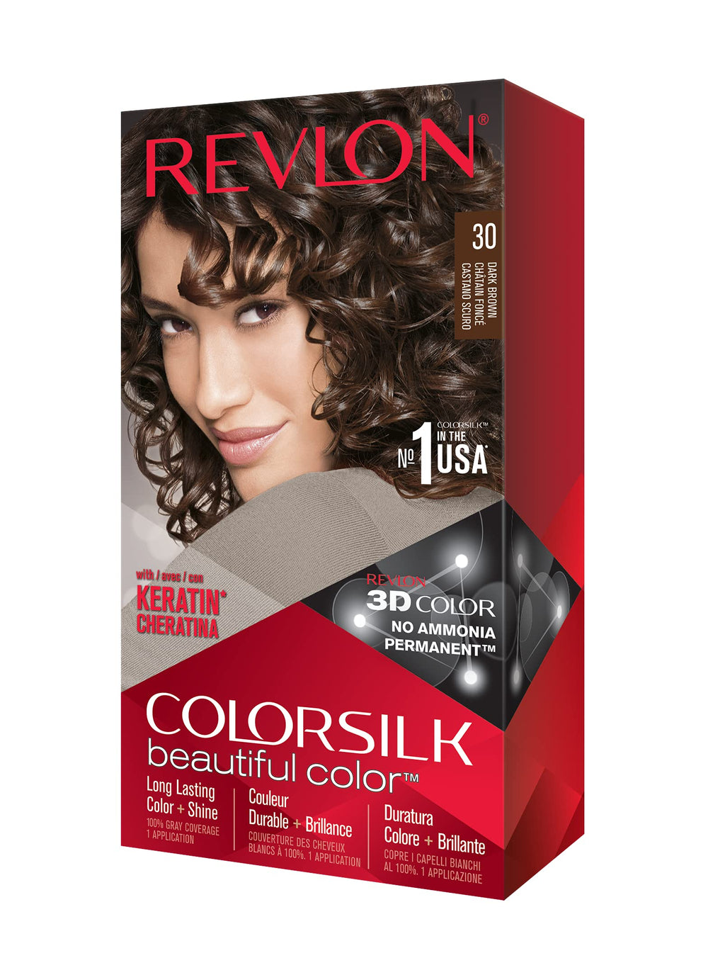 Revlon Colorsilk Beautiful Color kit for at-home color and gray coverage.
