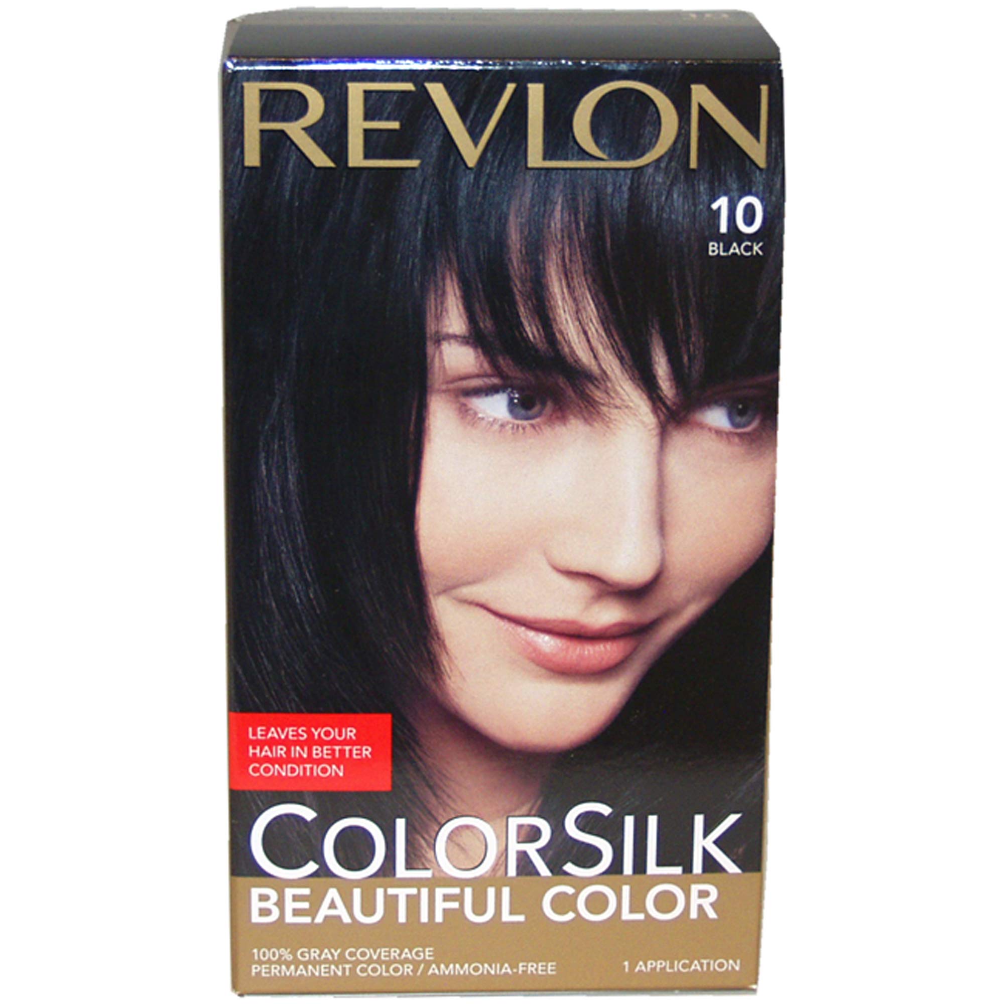 REVLON Colorsilk black hair color box with rich shade and even coverage.