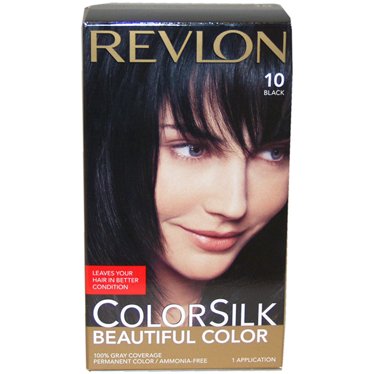 REVLON Colorsilk black hair color box with rich shade and even coverage.