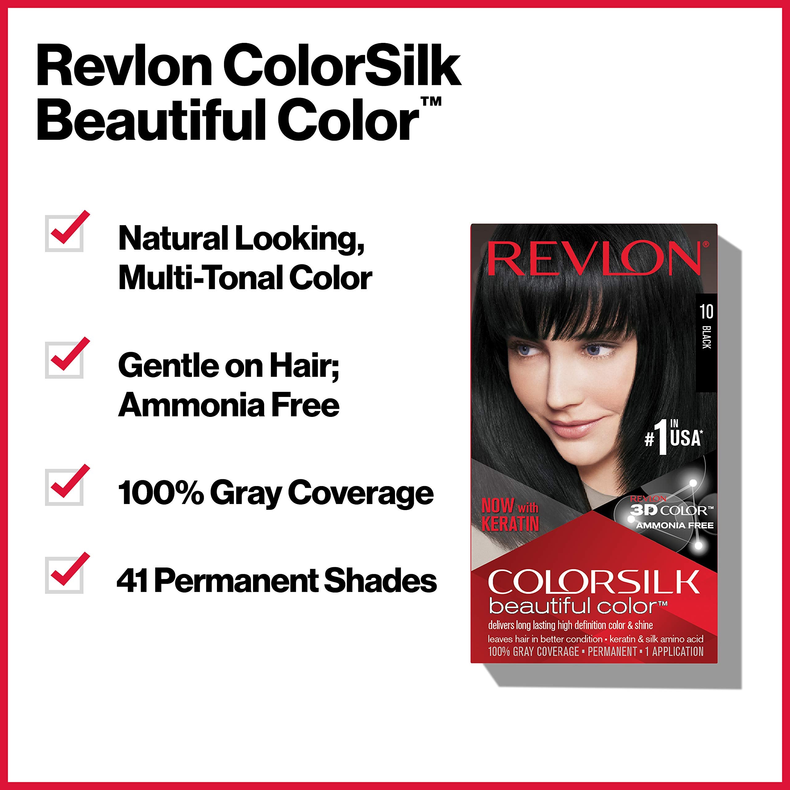Revlon Colorsilk blue-black color swatches demonstrate natural, multidimensional shade