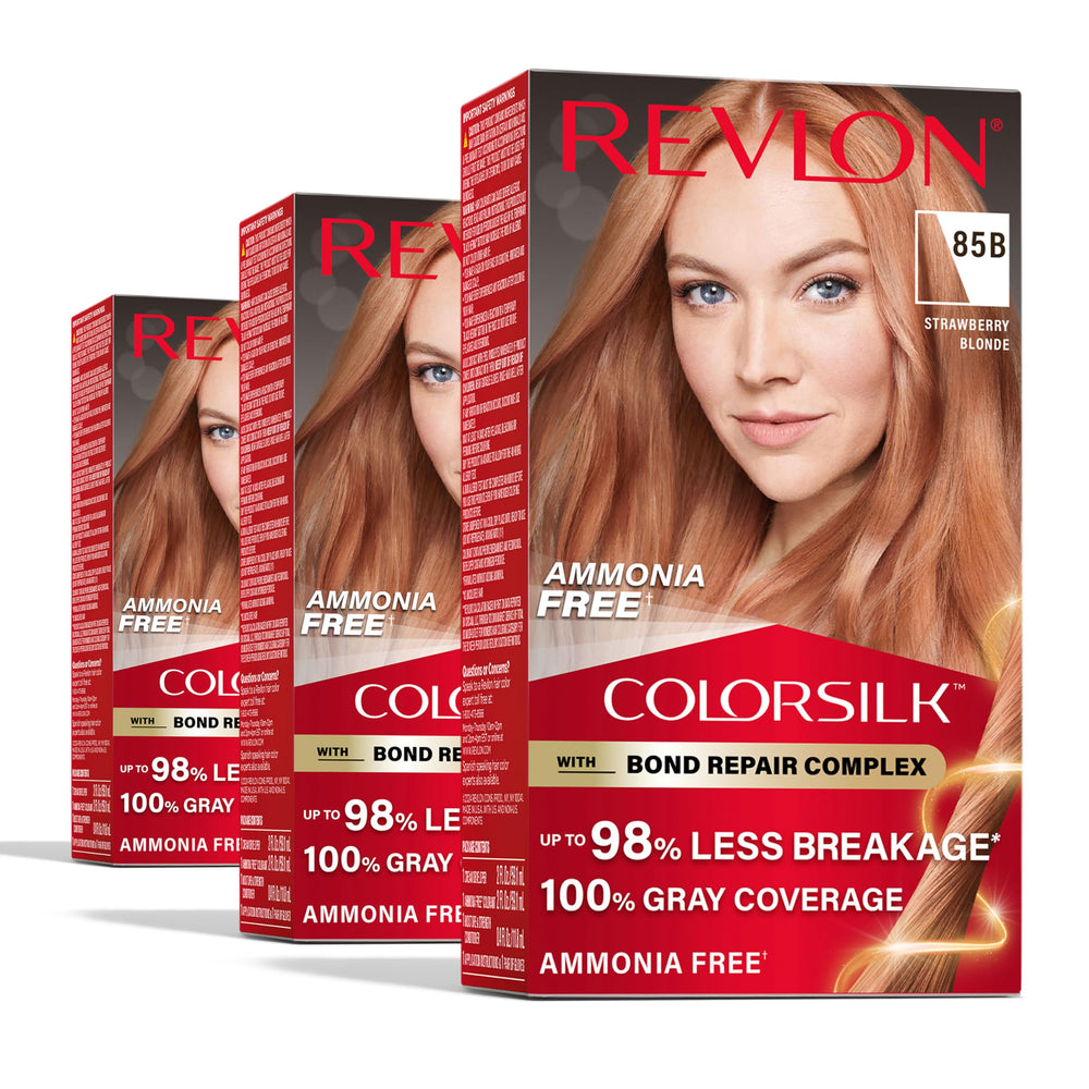 Revlon ColorSilk Bond Repair bottle pour shows ammonia-free color option for gray coverage