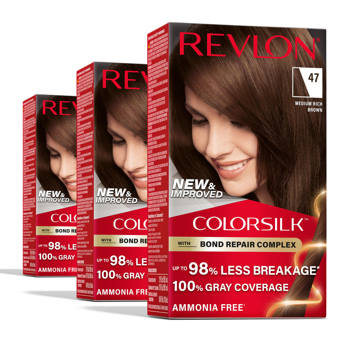 REVLON ColorSilk bond repair bottle showing color formula for strong gray coverage.