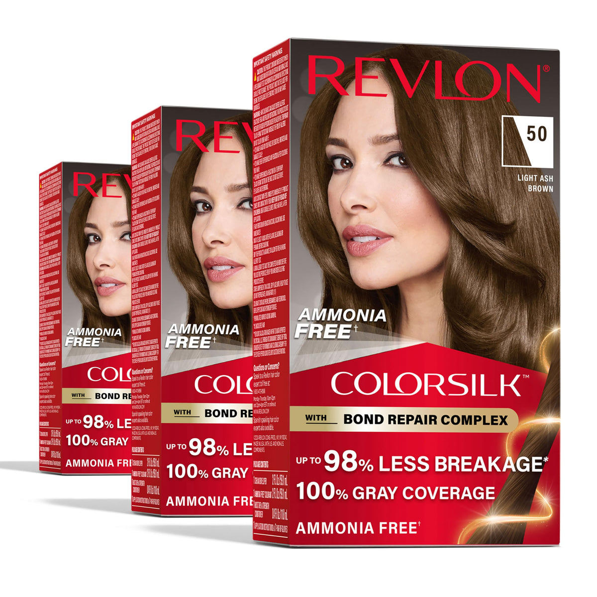 REVLON ColorSilk bond repair bottle promoting rich brown color and bond protection