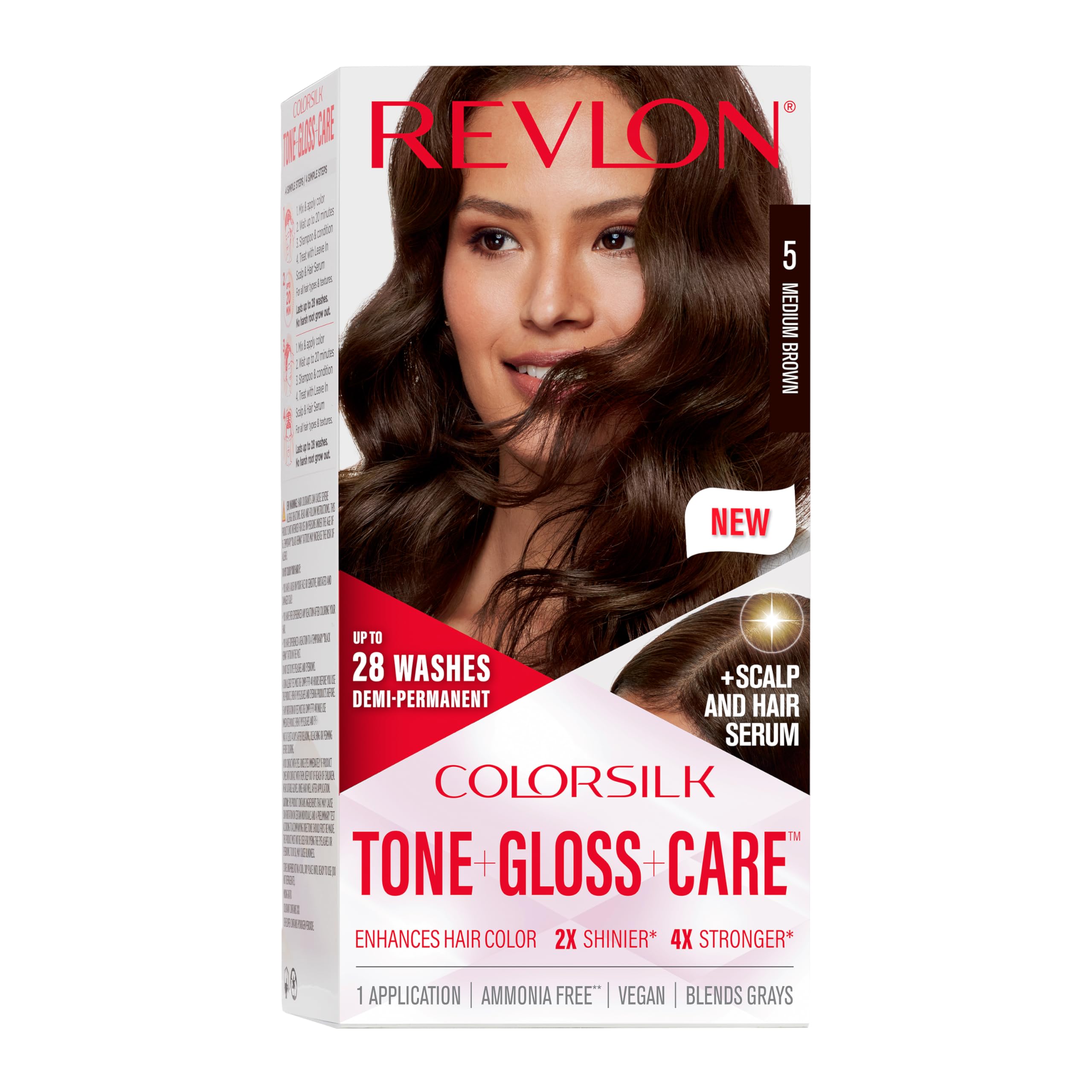 REVLON ColorSilk bottle pour shows glossy color on hair