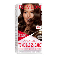 REVLON ColorSilk bottle pour shows glossy color on hair