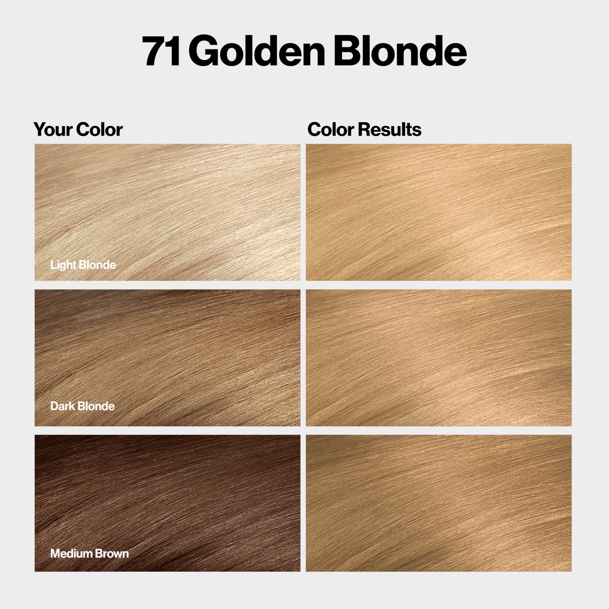 Revlon ColorSilk golden blonde swatches showcase rich, even coverage.