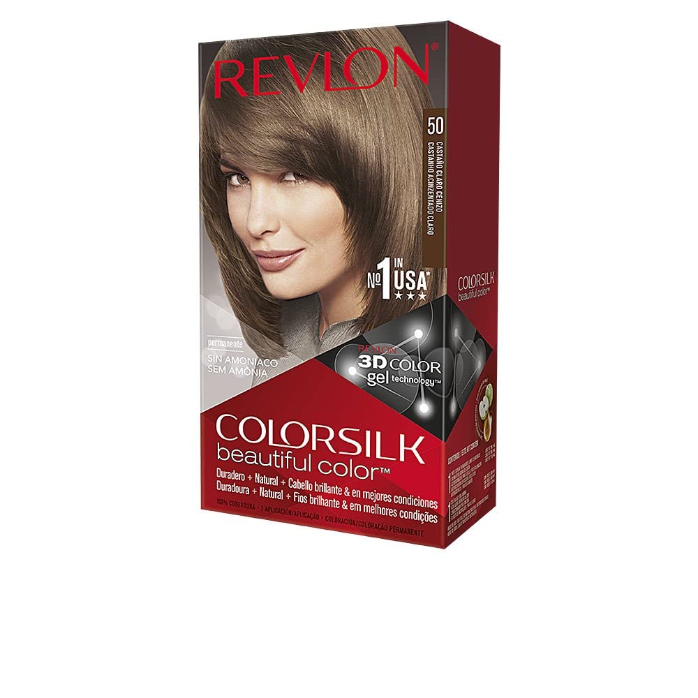 Revlon ColorSilk Light Ash Brown 3-pack image showing even coverage and natural shade