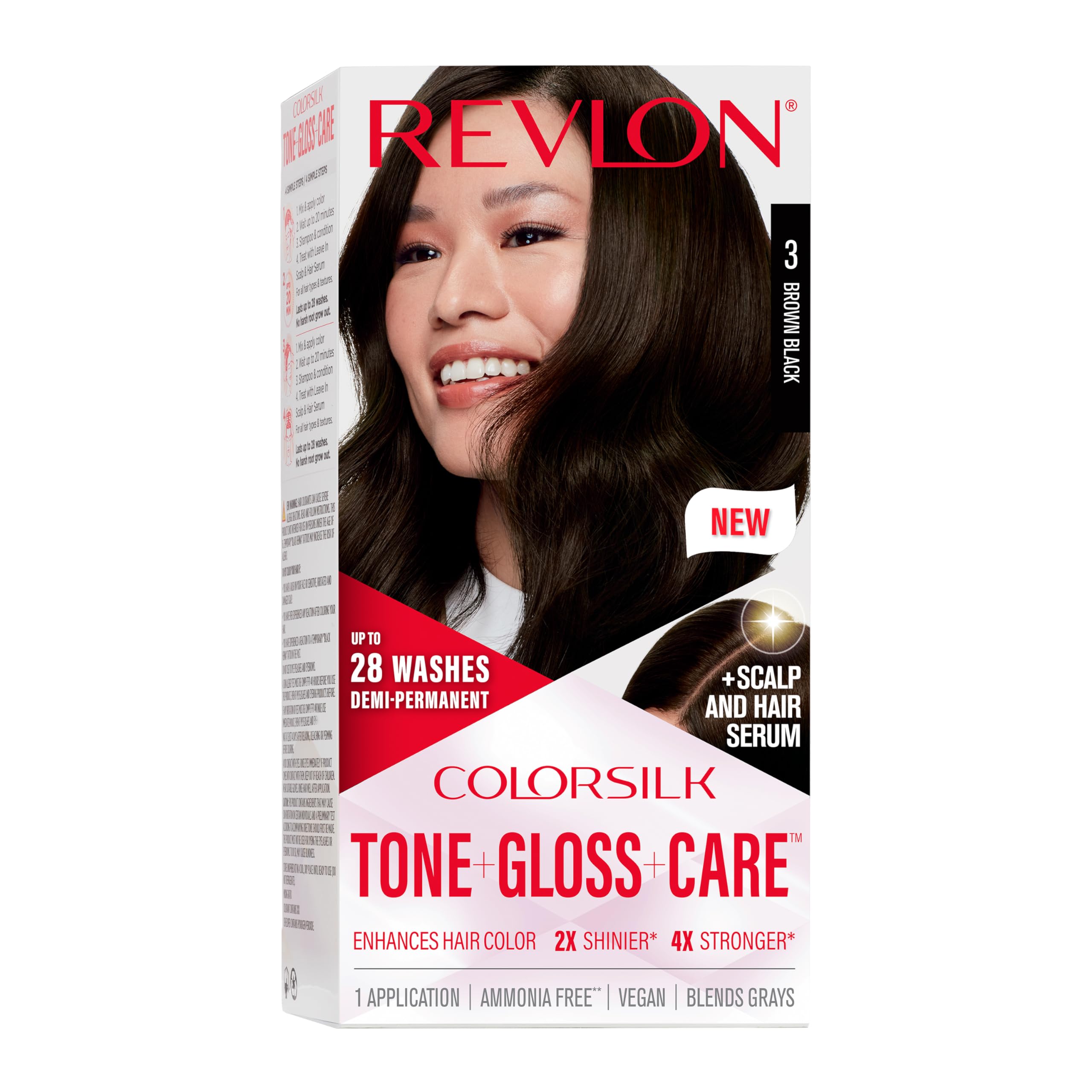 REVLON ColorSilk Tone Gloss Care color cream tube delivers vibrant gloss at home.