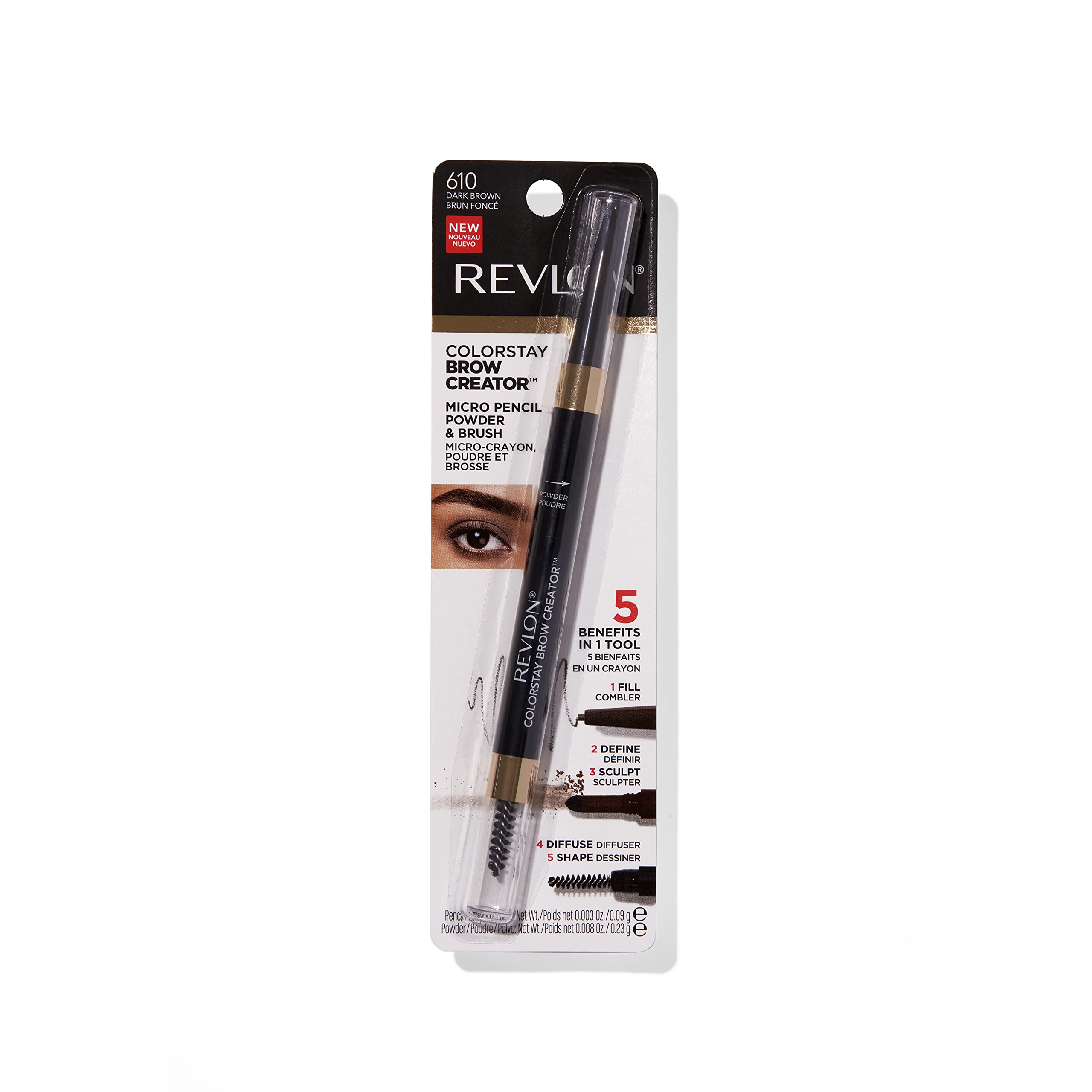 REVLON ColorStay Brow Creator: tono 610 marrón oscuro para cejas definidas.
