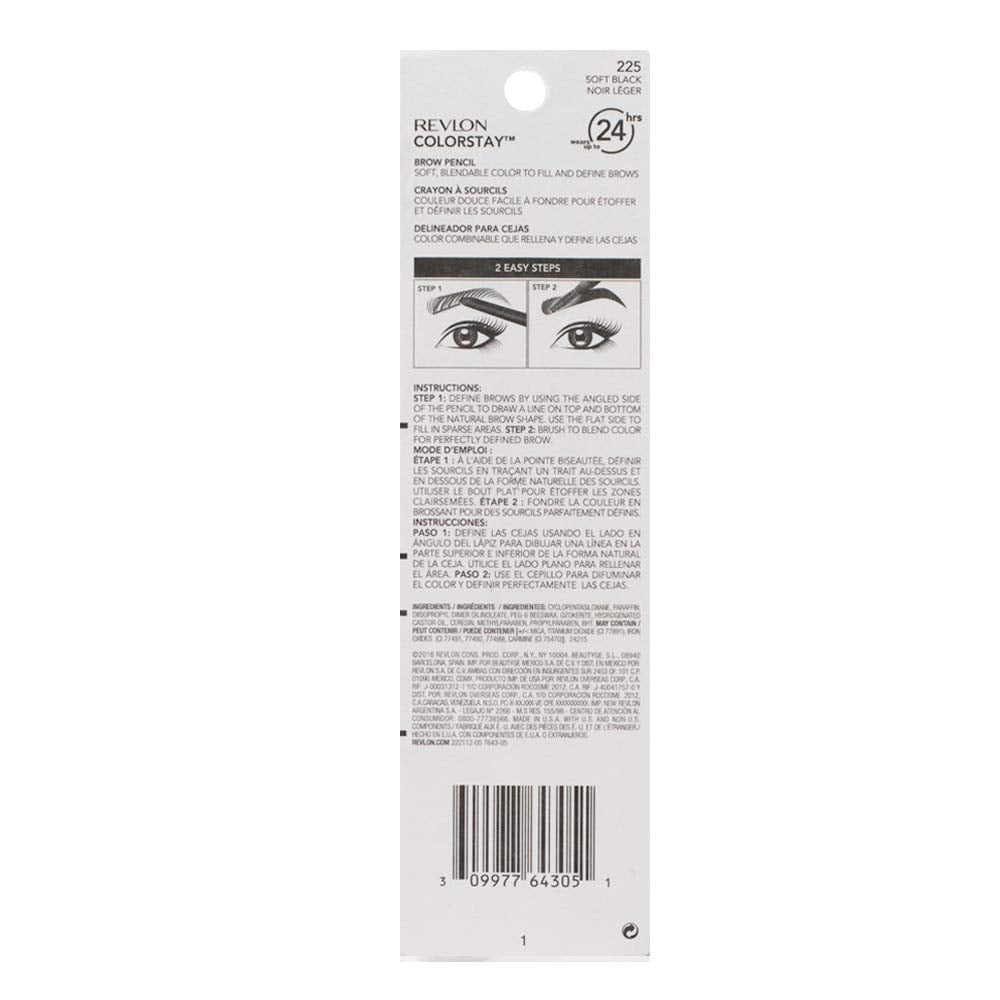 REVLON ColorStay eyebrow pencil with spoolie brush blends color for a soft, polished finish.