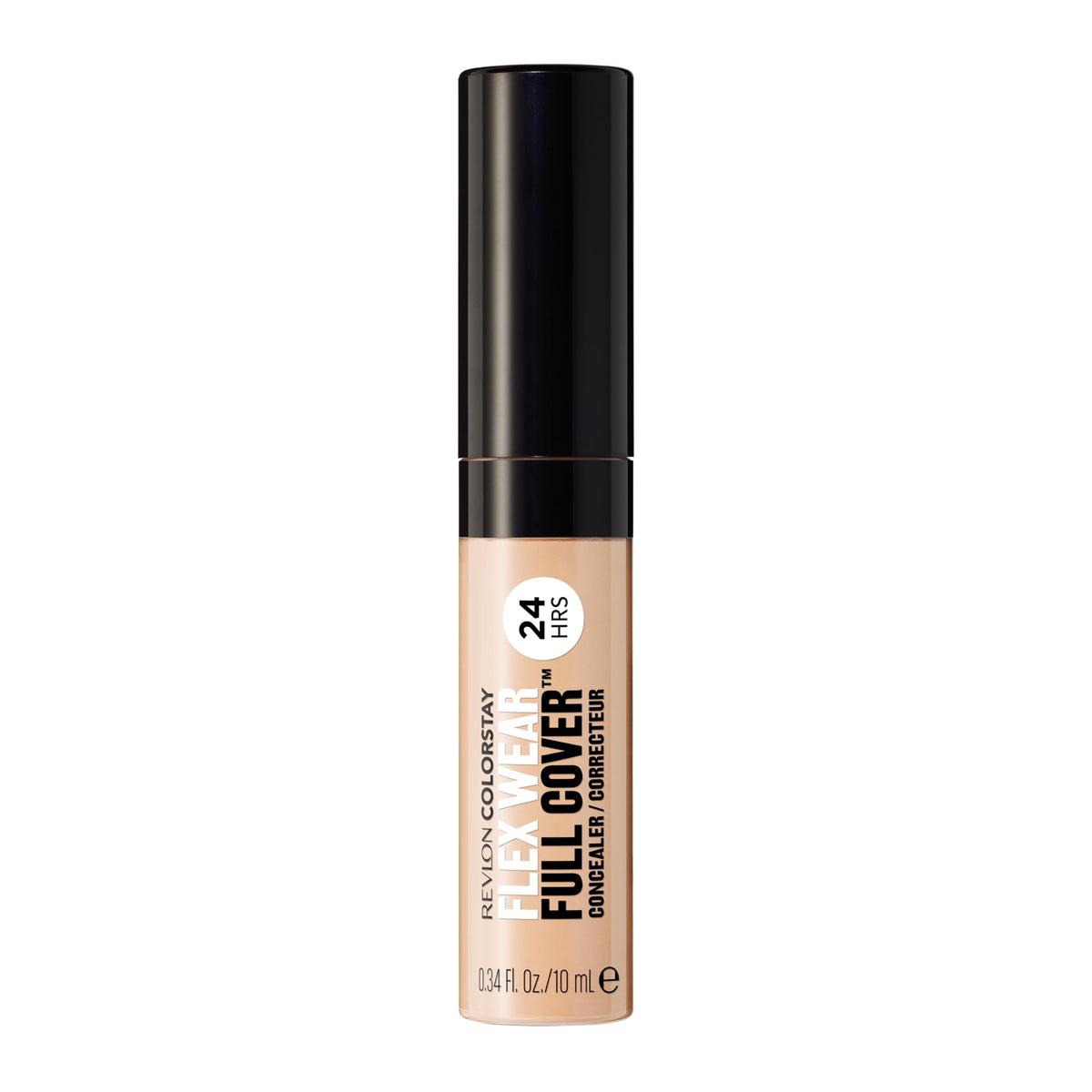 Revlon ColorStay Flex Wear concealer tube closeup showing full coverage on skin