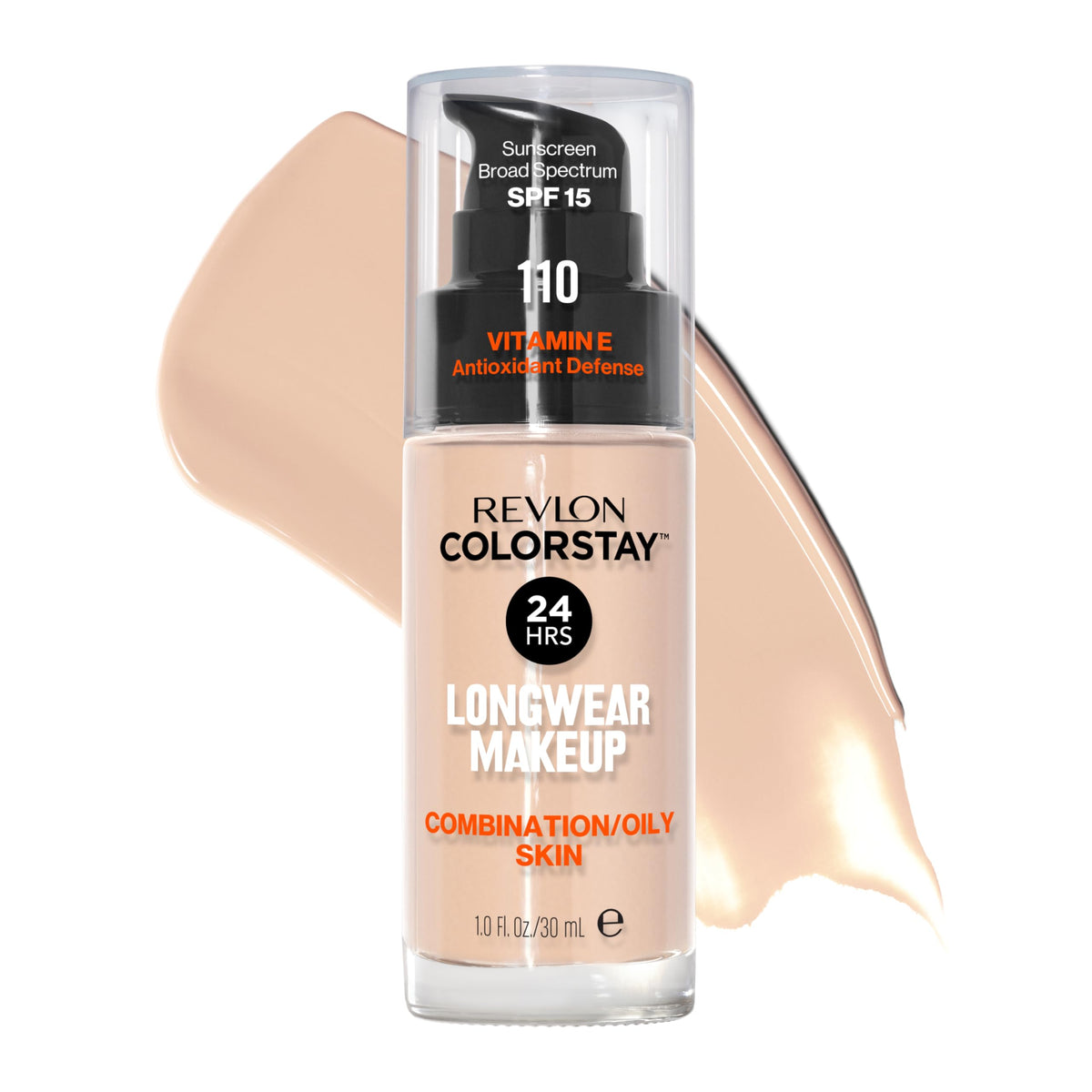 REVLON ColorStay base líquido 110 Ivory, acabado mate y control de brillo todo el día.
