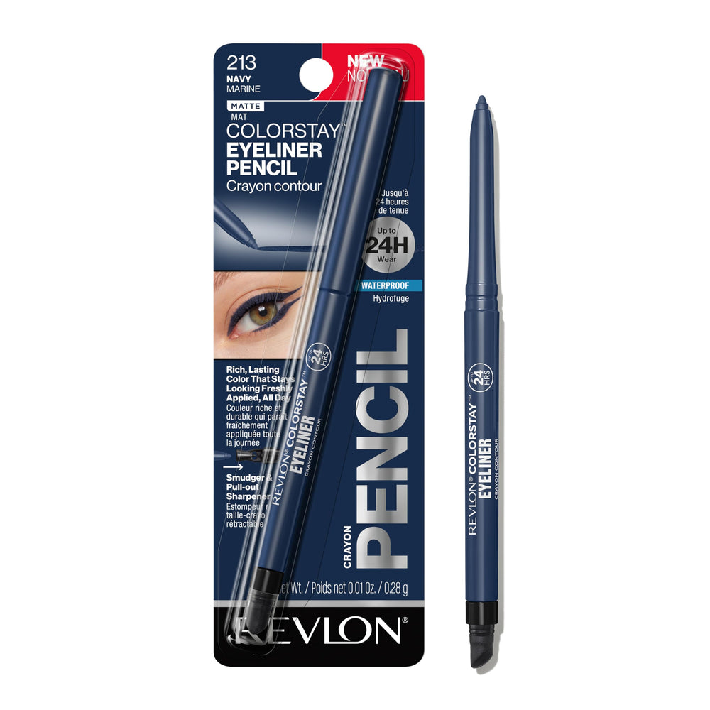 REVLON ColorStay Lápiz Ojos Azul Marino: empaque compacto para retoques diarios.