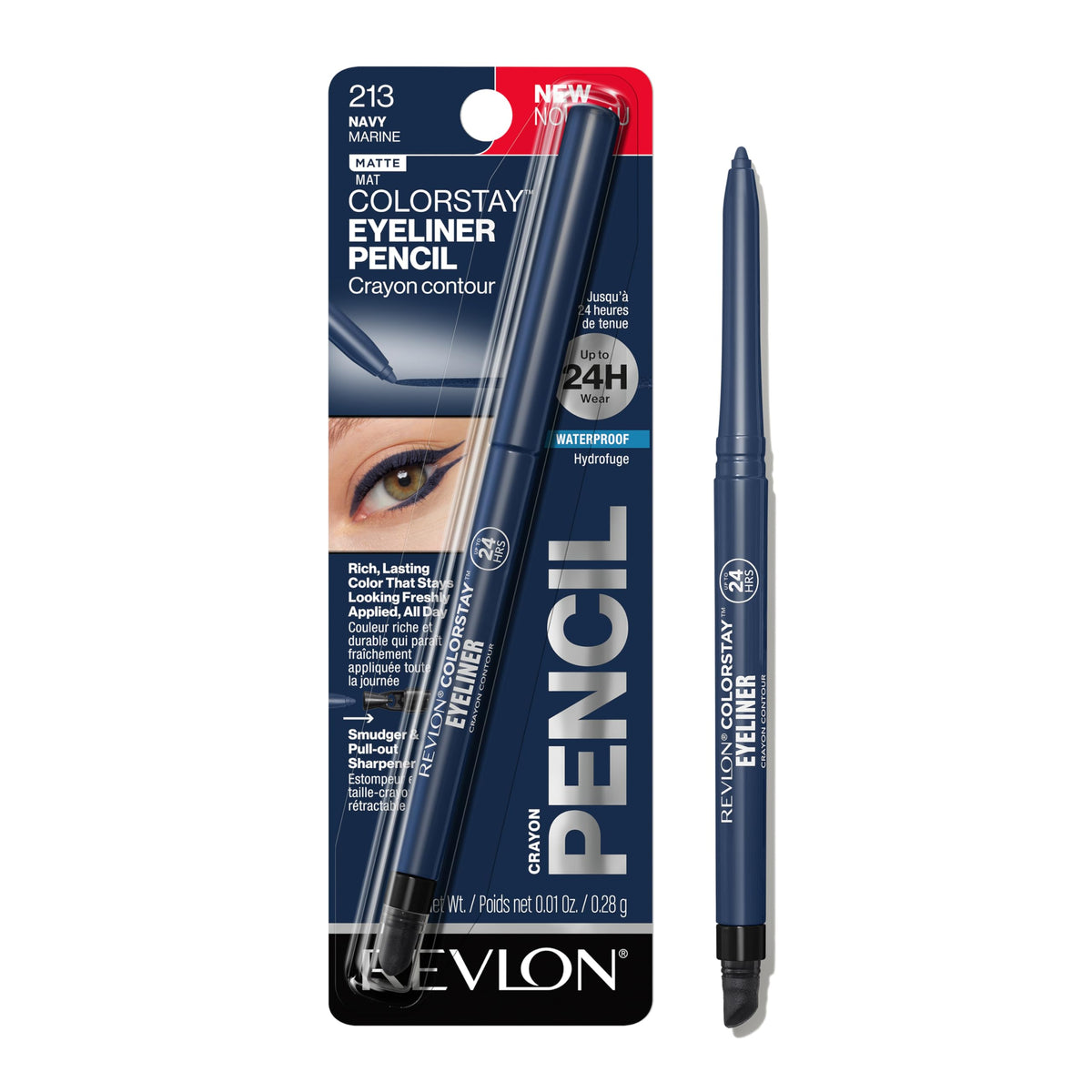 REVLON ColorStay Lápiz Ojos Azul Marino: empaque compacto para retoques diarios.
