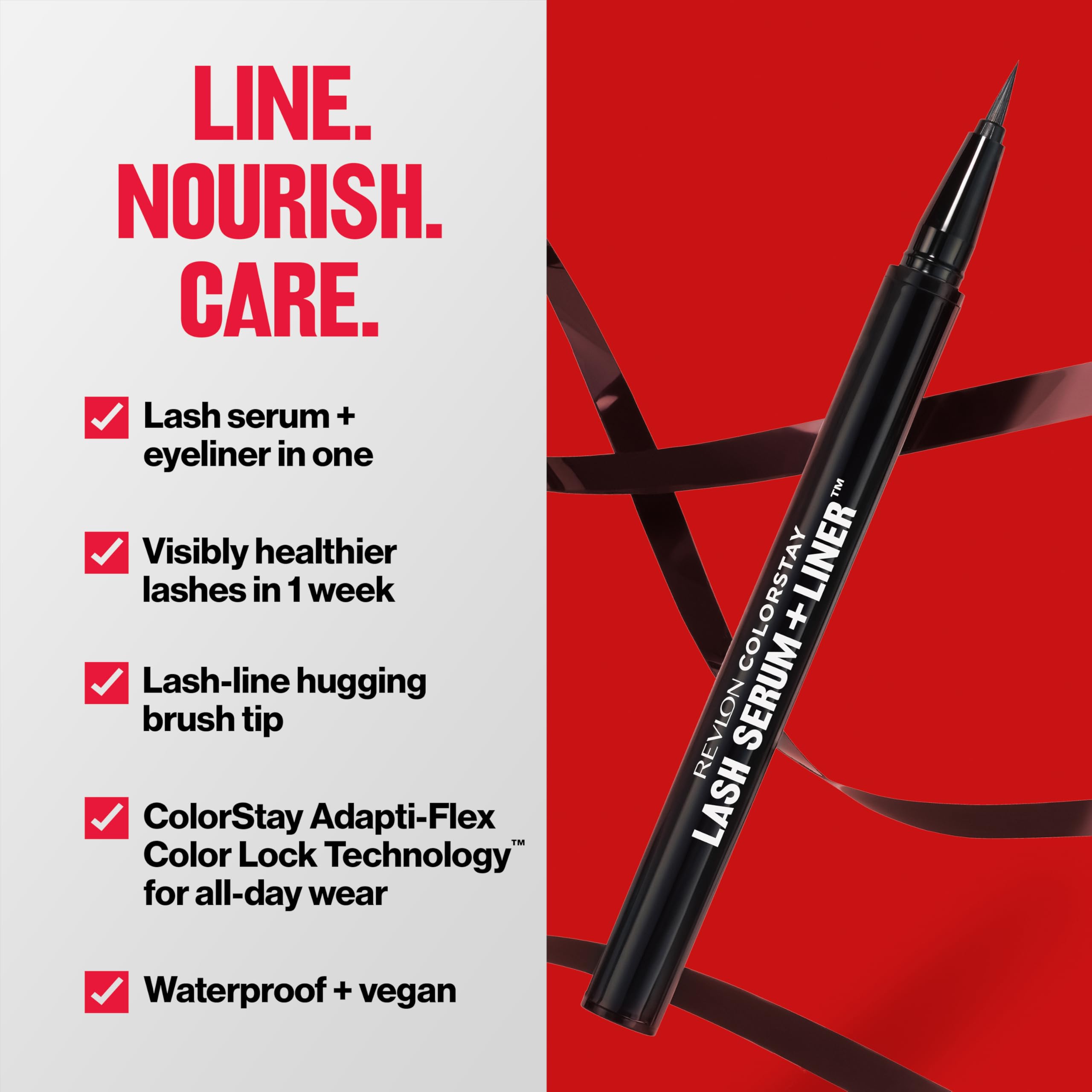 REVLON ColorStay Lash Serum + Liner on eye demonstrates waterproof, smudge-resistant hold