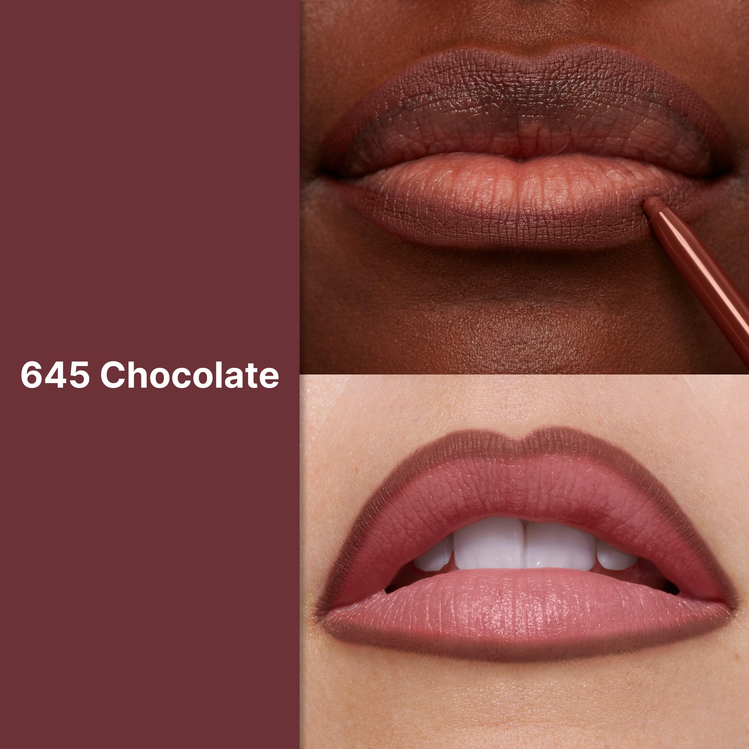 Applying Revlon ColorStay Lip Liner Chocolate for smooth, long-lasting definition.