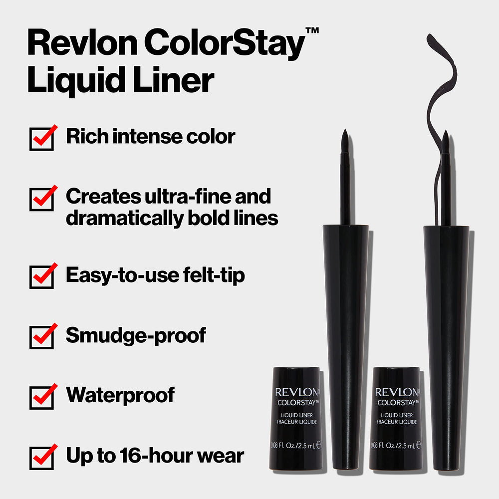 Revlon ColorStay liquid eyeliner flexible tip enables ultra-thin or bold lash-line lines.