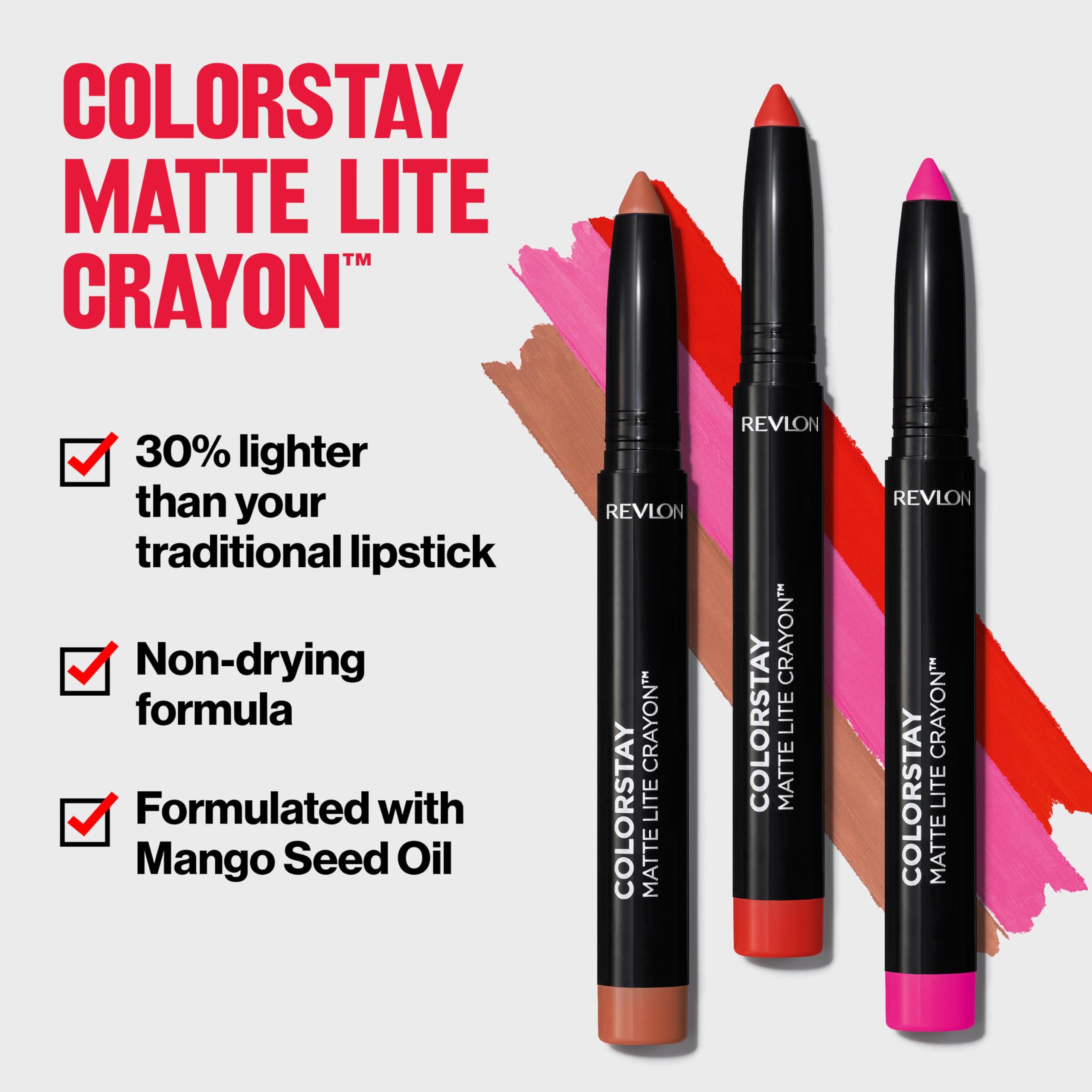 Textura ligera y mate de REVLON ColorStay Matte Lite Crayon sin resecar.
