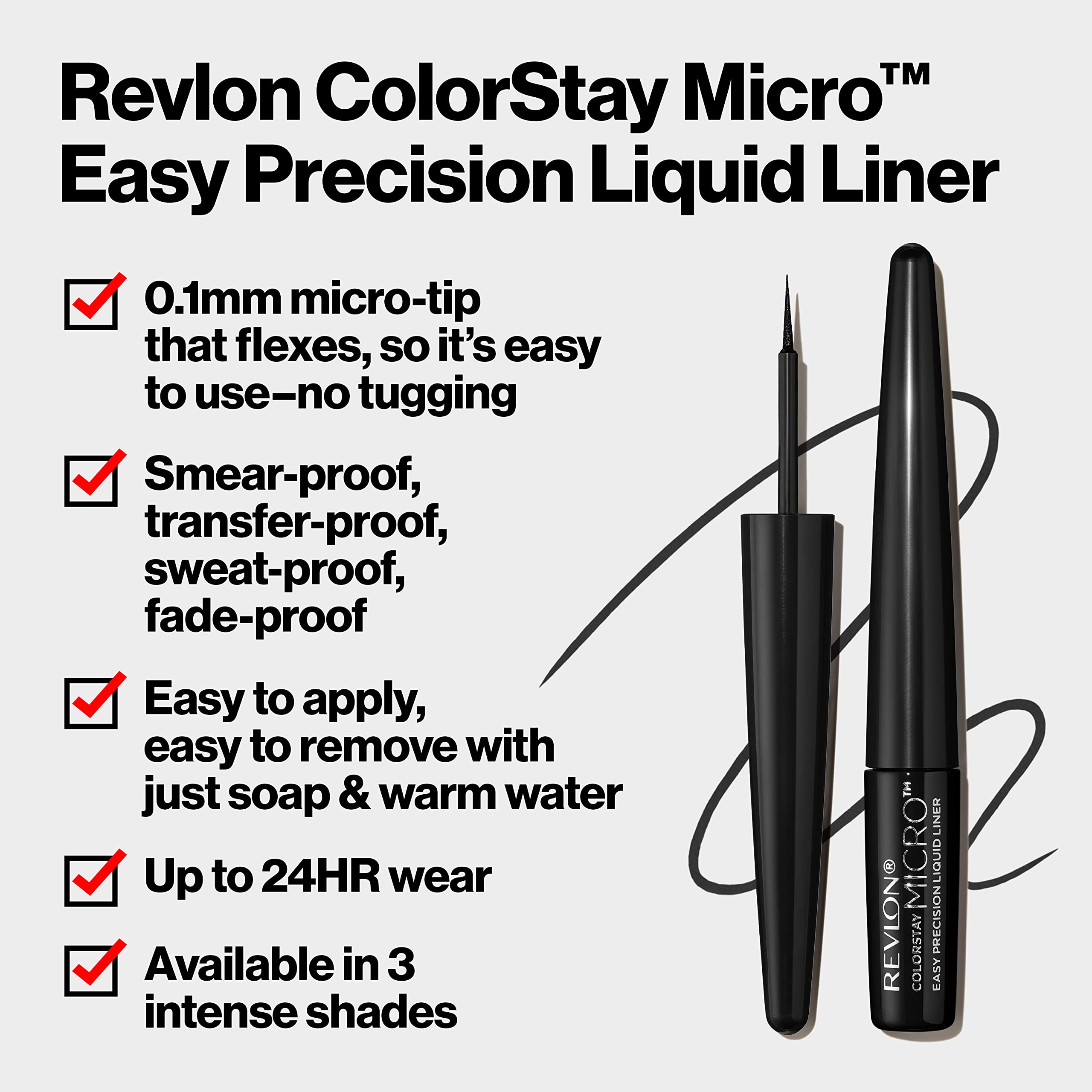Close-up of Revlon ColorStay Micro Easy Precision Liquid Liner 0.1mm tip for accuracy.