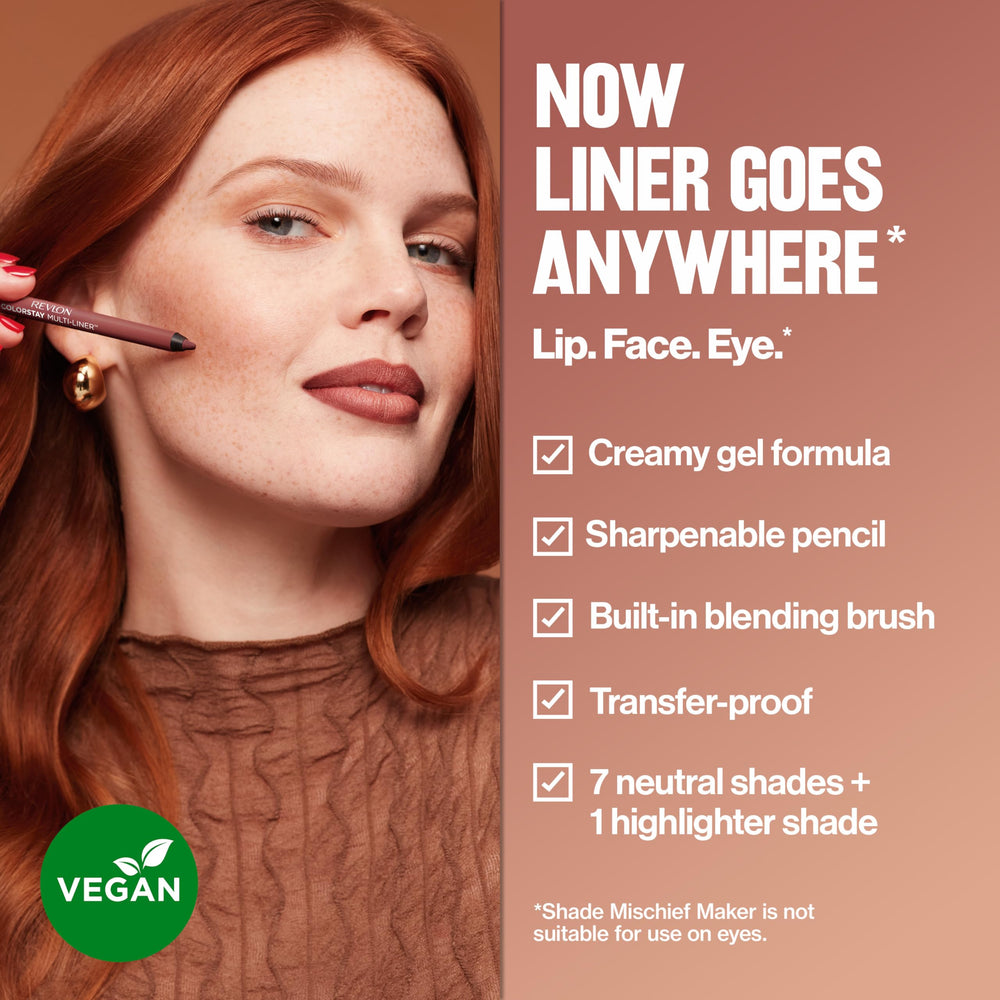 REVLON ColorStay Multi-Liner ofrece textura cremosa vegana para un deslizamiento suave.