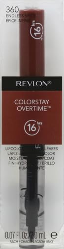 Revlon ColorStay Overtime Lipcolor con capa superior de brillo para acabado completo.