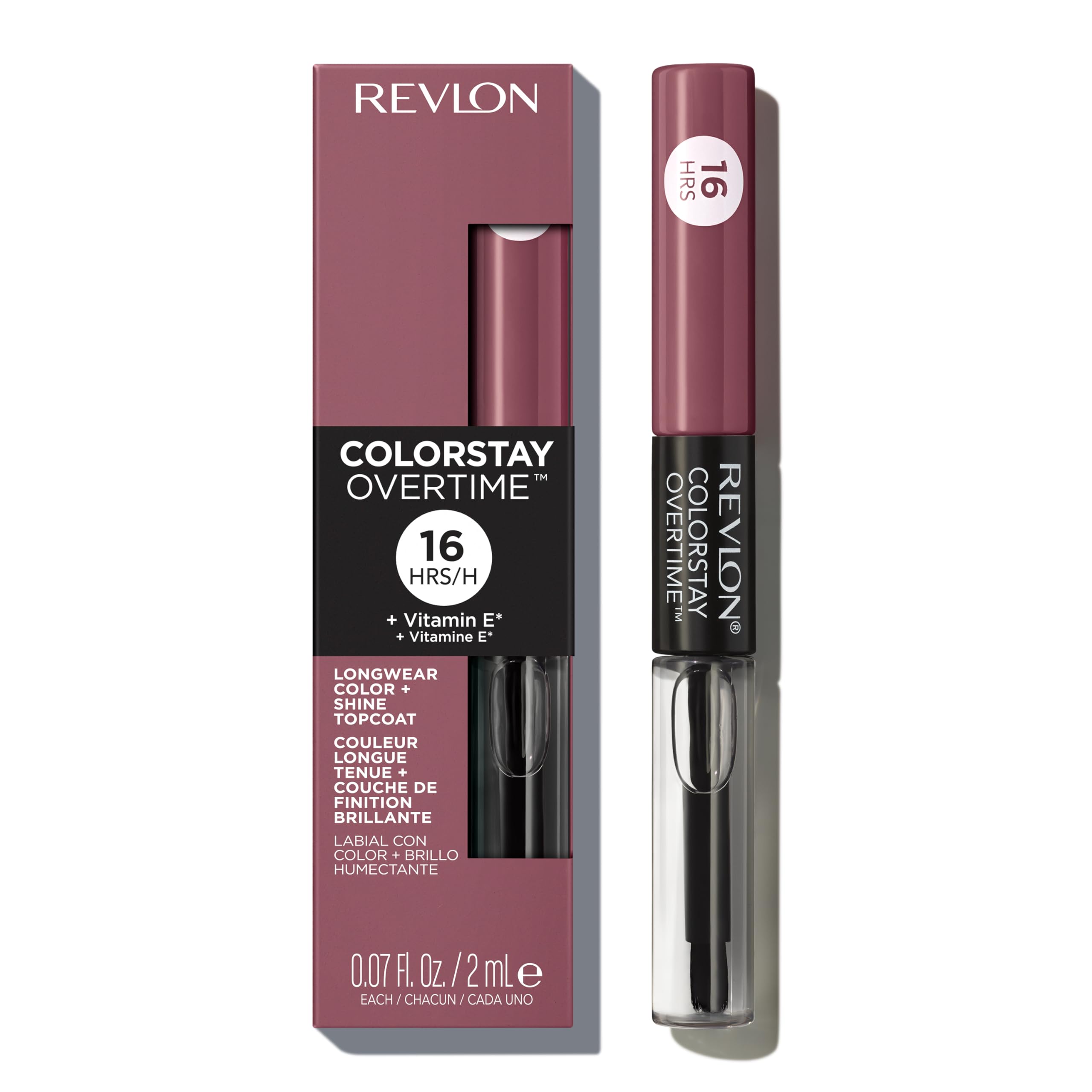Labial líquido REVLON ColorStay OverTime Everlasting Rum, color duradero.