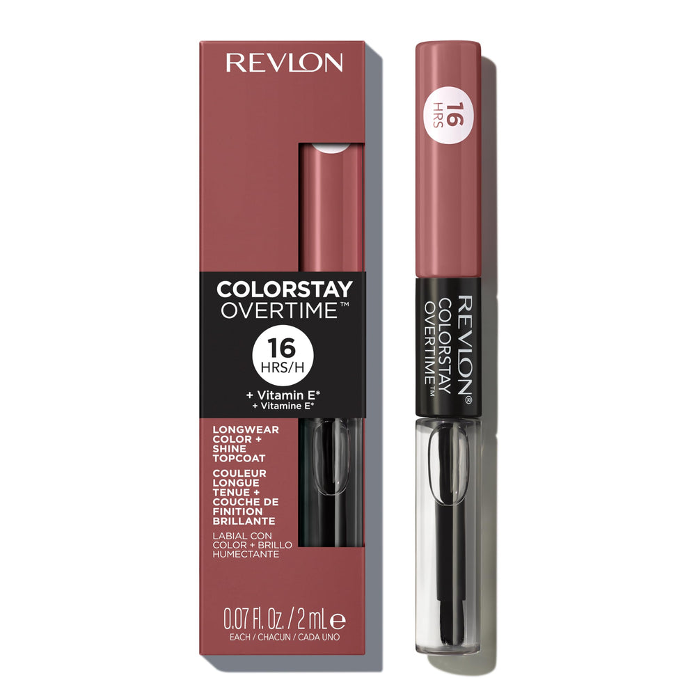Revlon ColorStay Overtime Lipcolor liquid lipstick swatch with bold color.