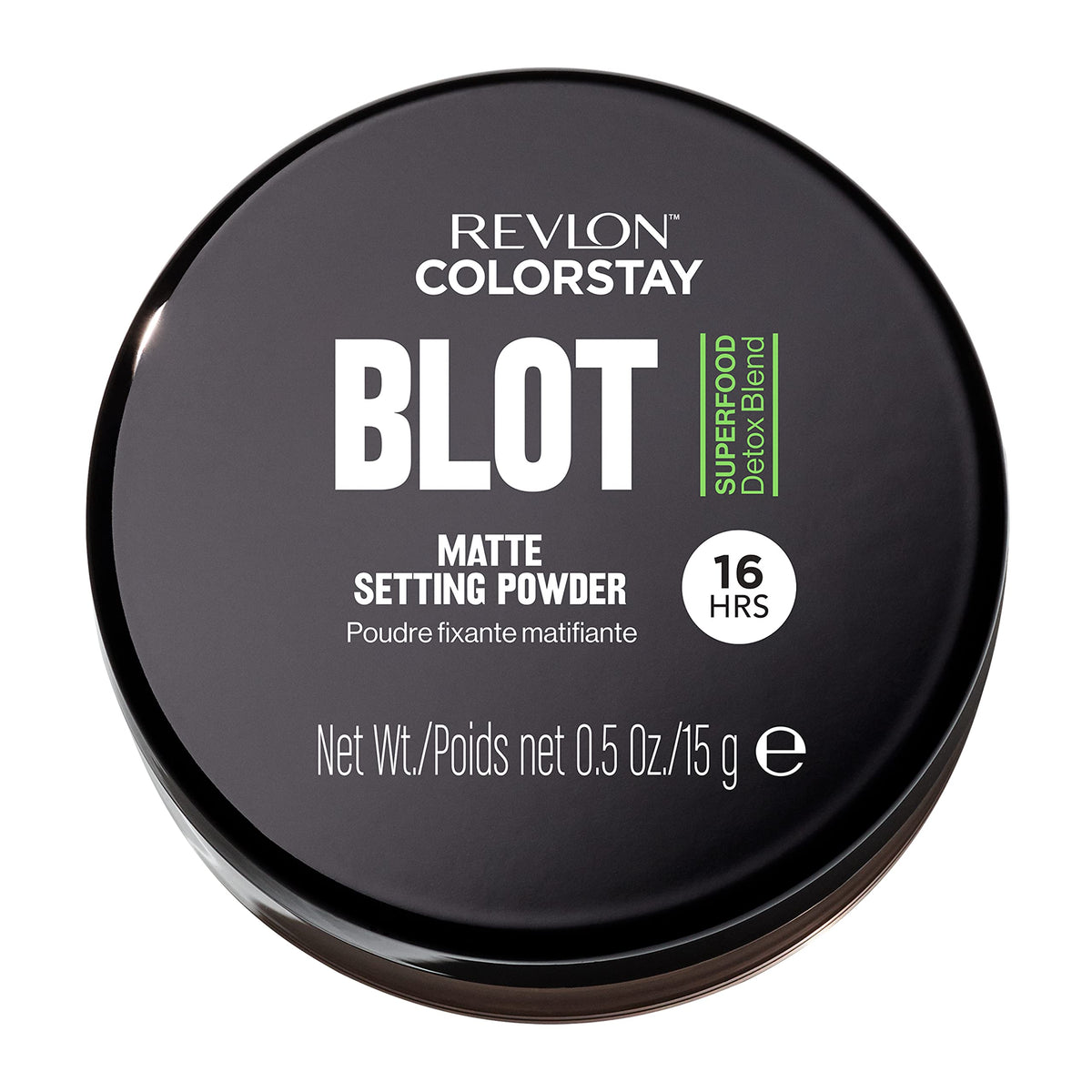 Revlon ColorStay Polvo fijador mate, enfoque en la botella, acabado mate duradero