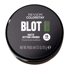 Revlon ColorStay Polvo fijador mate, enfoque en la botella, acabado mate duradero