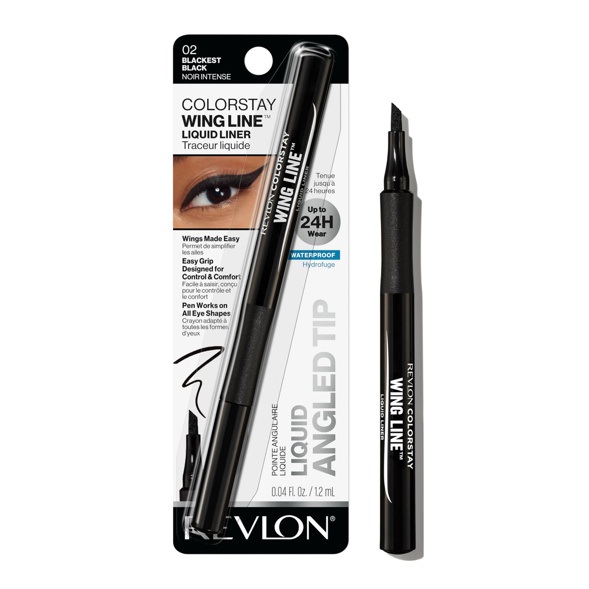 Revlon ColorStay Wing Line angled-tip eyeliner pen for precise winged look.
